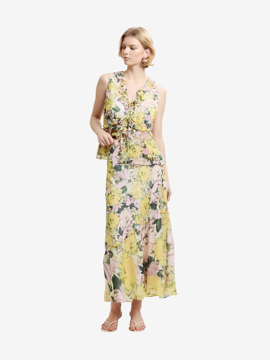Carla Chiffon Floral Sleeveless Tie Up Top