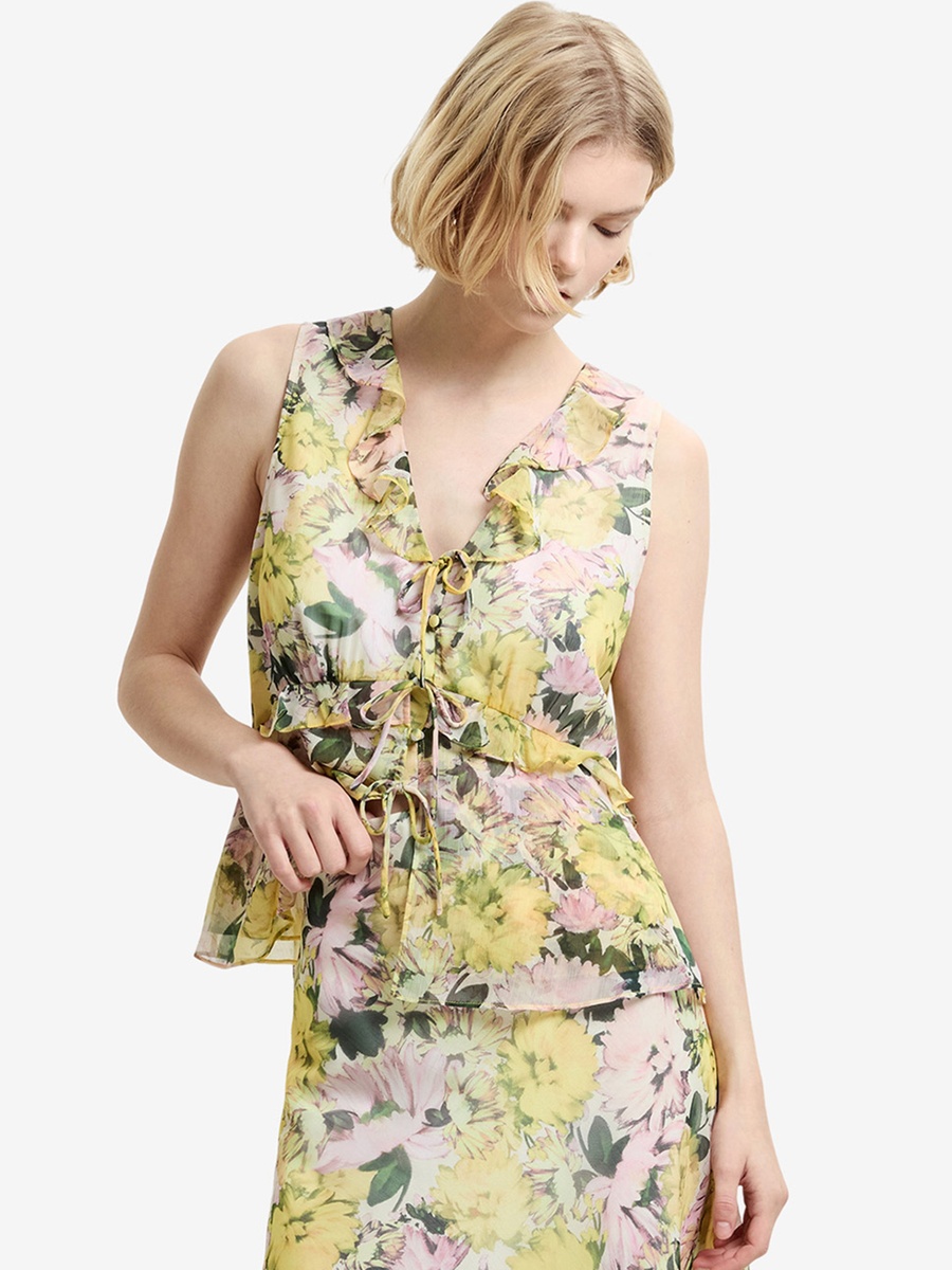 Carla Chiffon Floral Sleeveless Tie Up Top