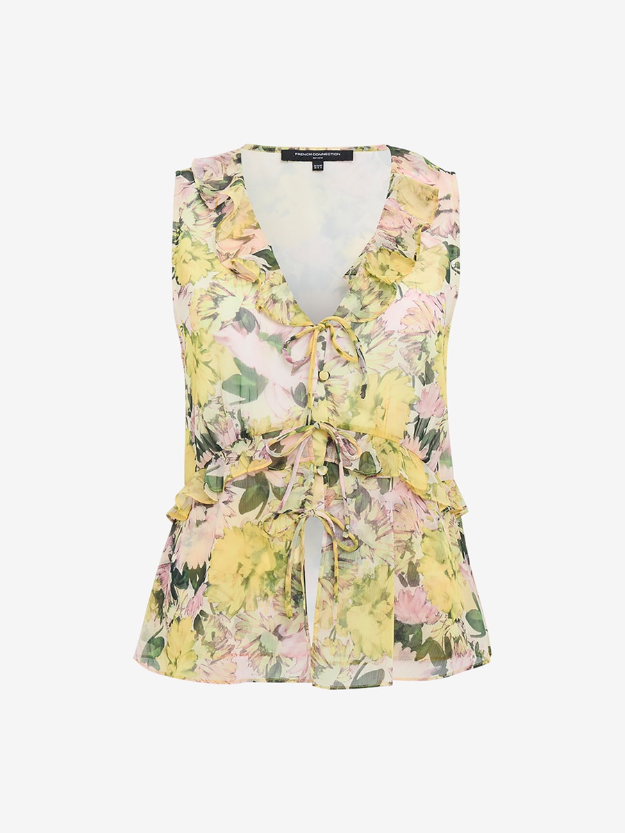 Carla Chiffon Floral Sleeveless Tie Up Top
