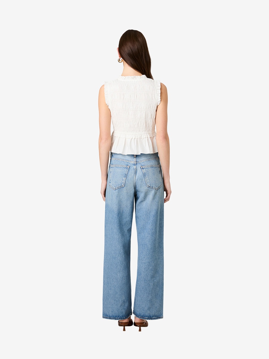 Off White Smocked Tie-Front Top