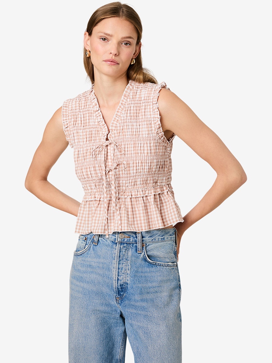 Brown Gingham Check Top