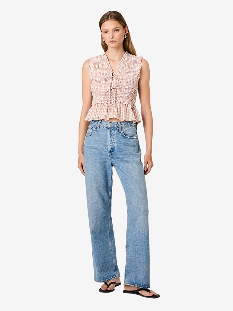 Brown Gingham Check Top
