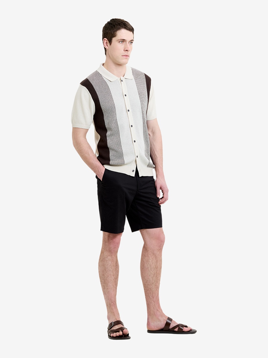 Cream Striped Knit Polo T-Shirt