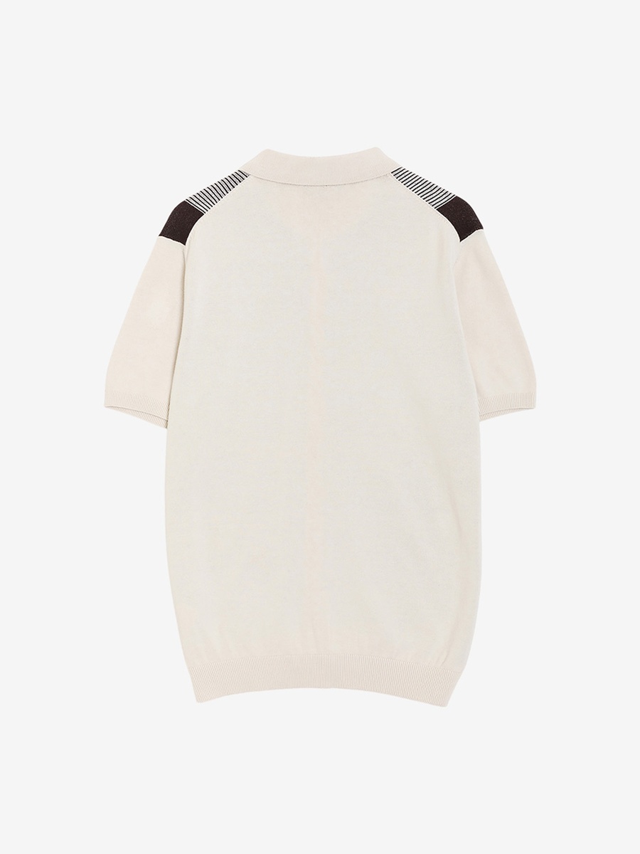 Cream Striped Knit Polo T-Shirt
