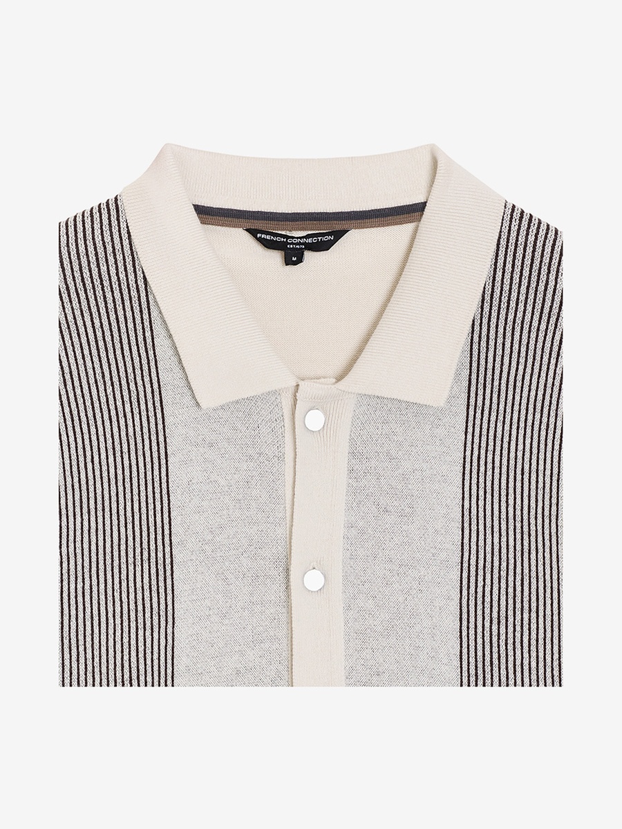 Cream Striped Knit Polo T-Shirt
