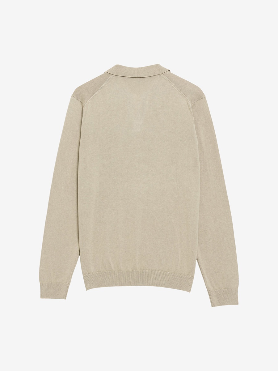 Beige Open Collar Long Sleeve Knit Top