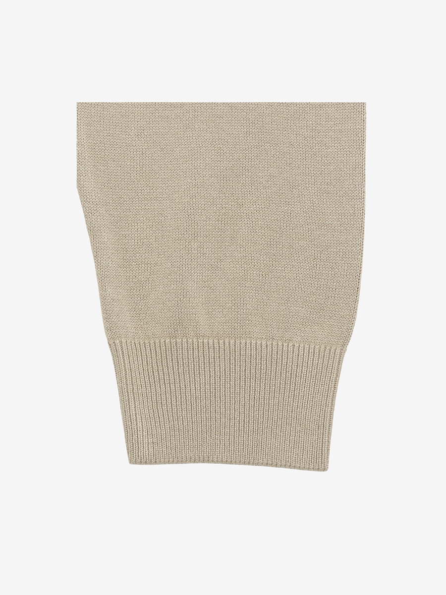 Beige Open Collar Long Sleeve Knit Top
