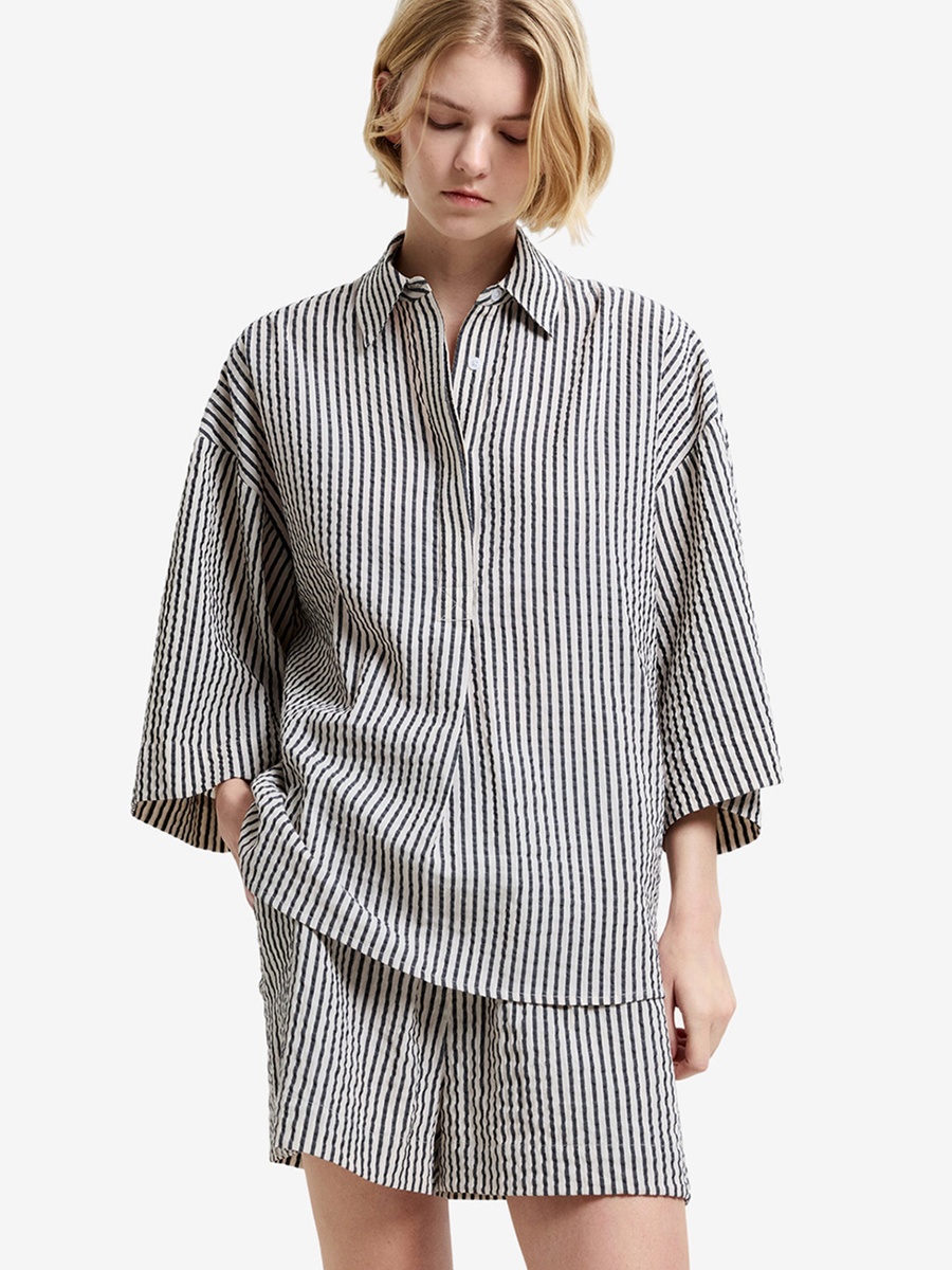 Lia Seersucker Striped Relaxed Shirt