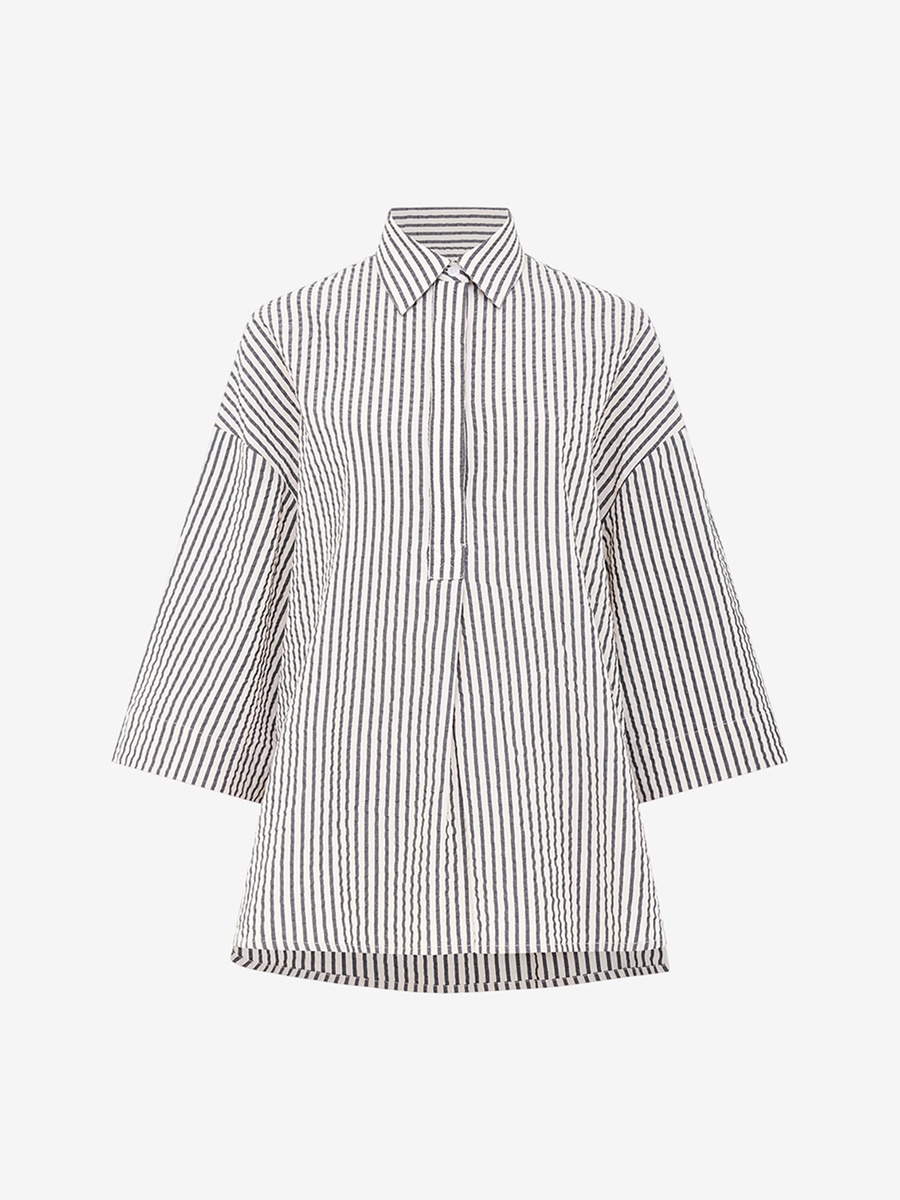 Lia Seersucker Striped Relaxed Shirt