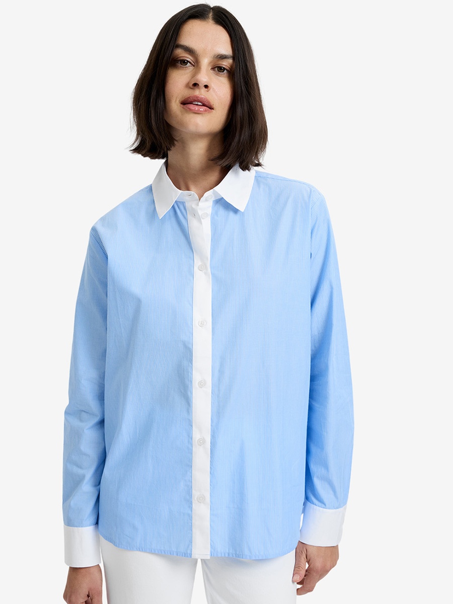 Blue Poplin Contrast Collar Shirt