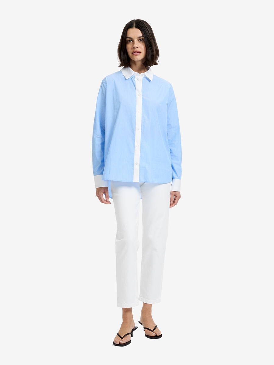 Blue Poplin Contrast Collar Shirt