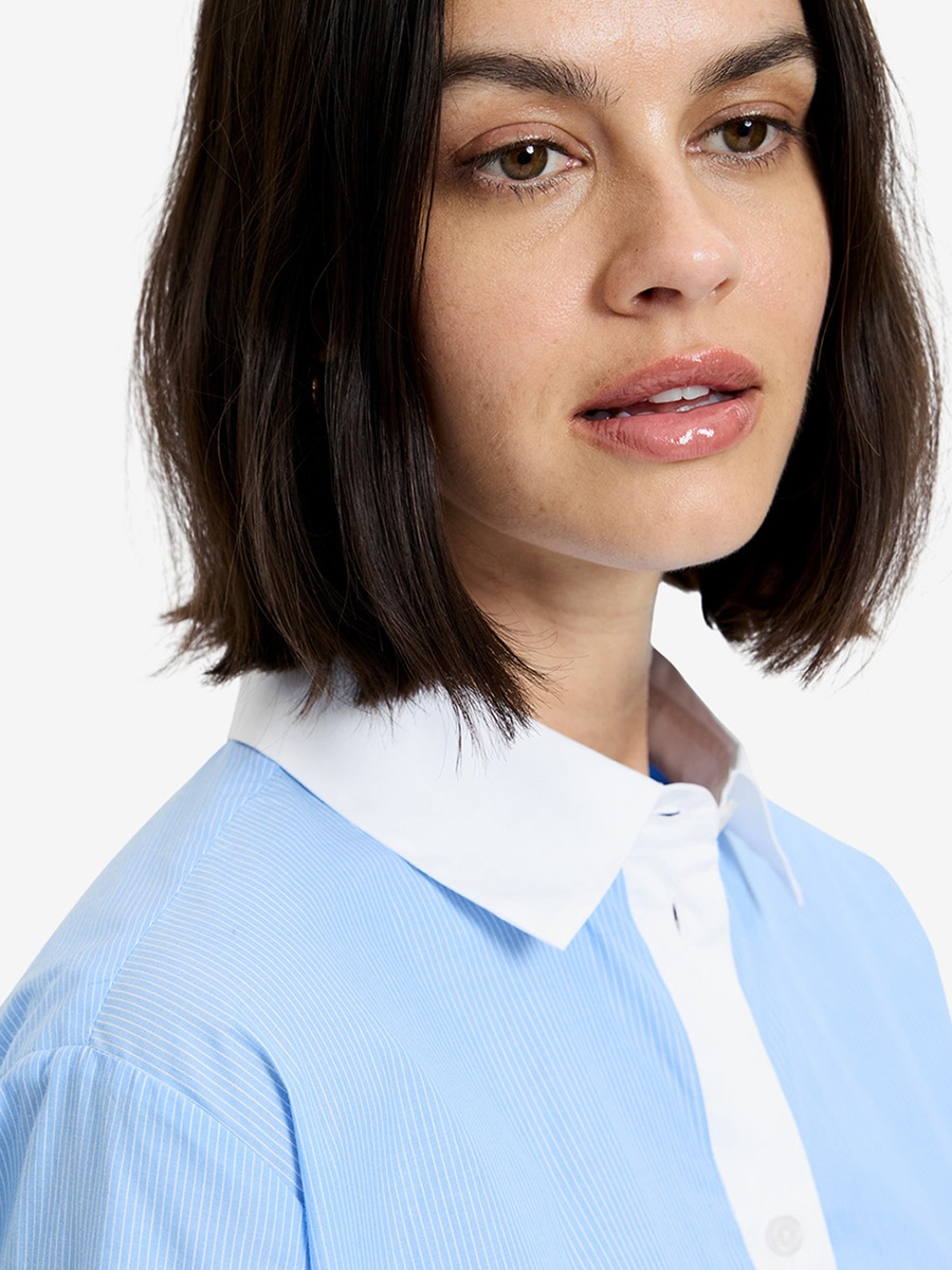 Blue Poplin Contrast Collar Shirt