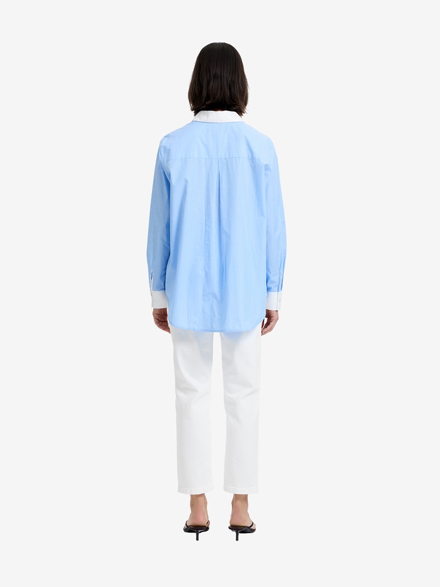 Blue Poplin Contrast Collar Shirt