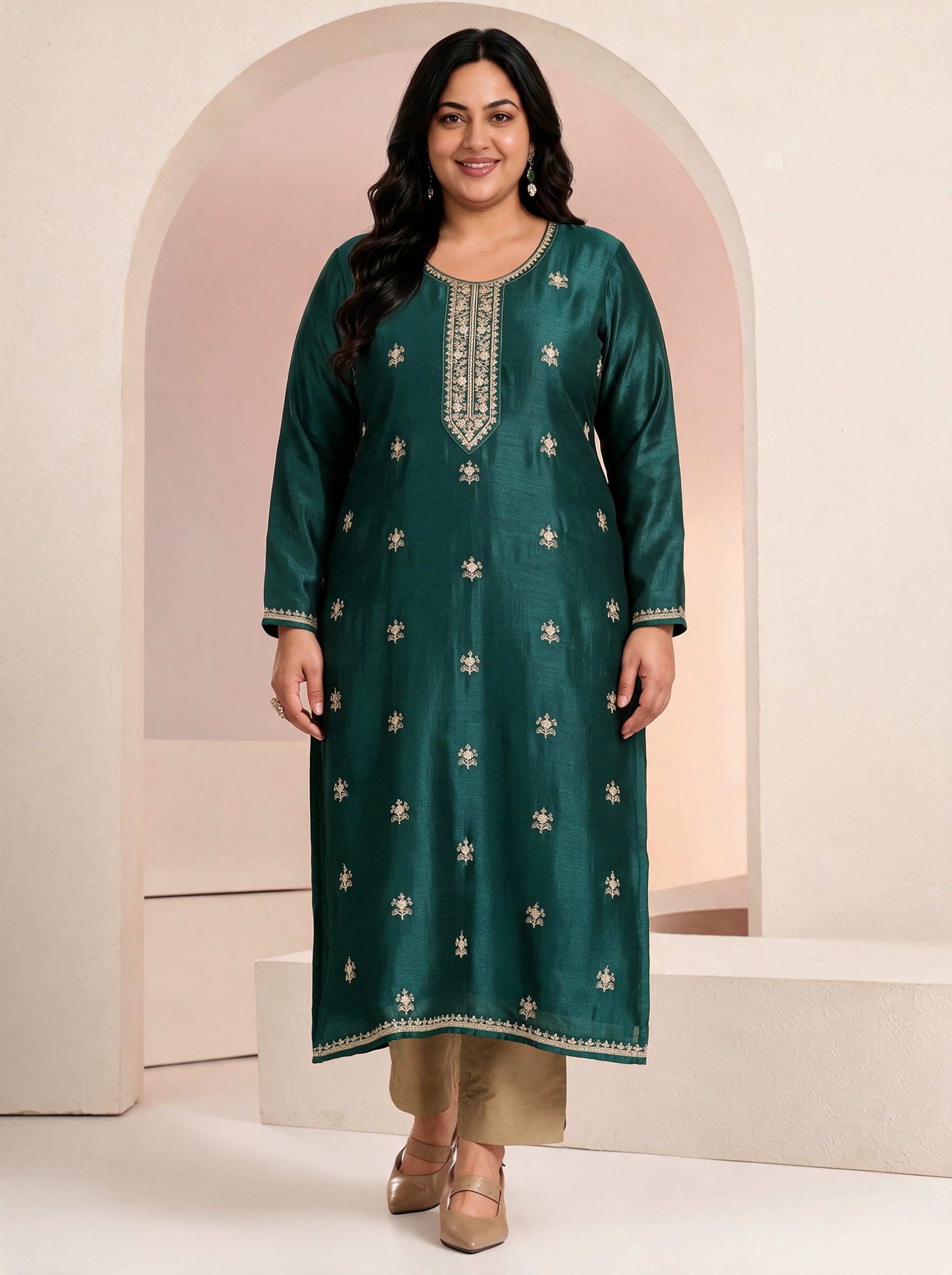 Green Embroidered Kurta