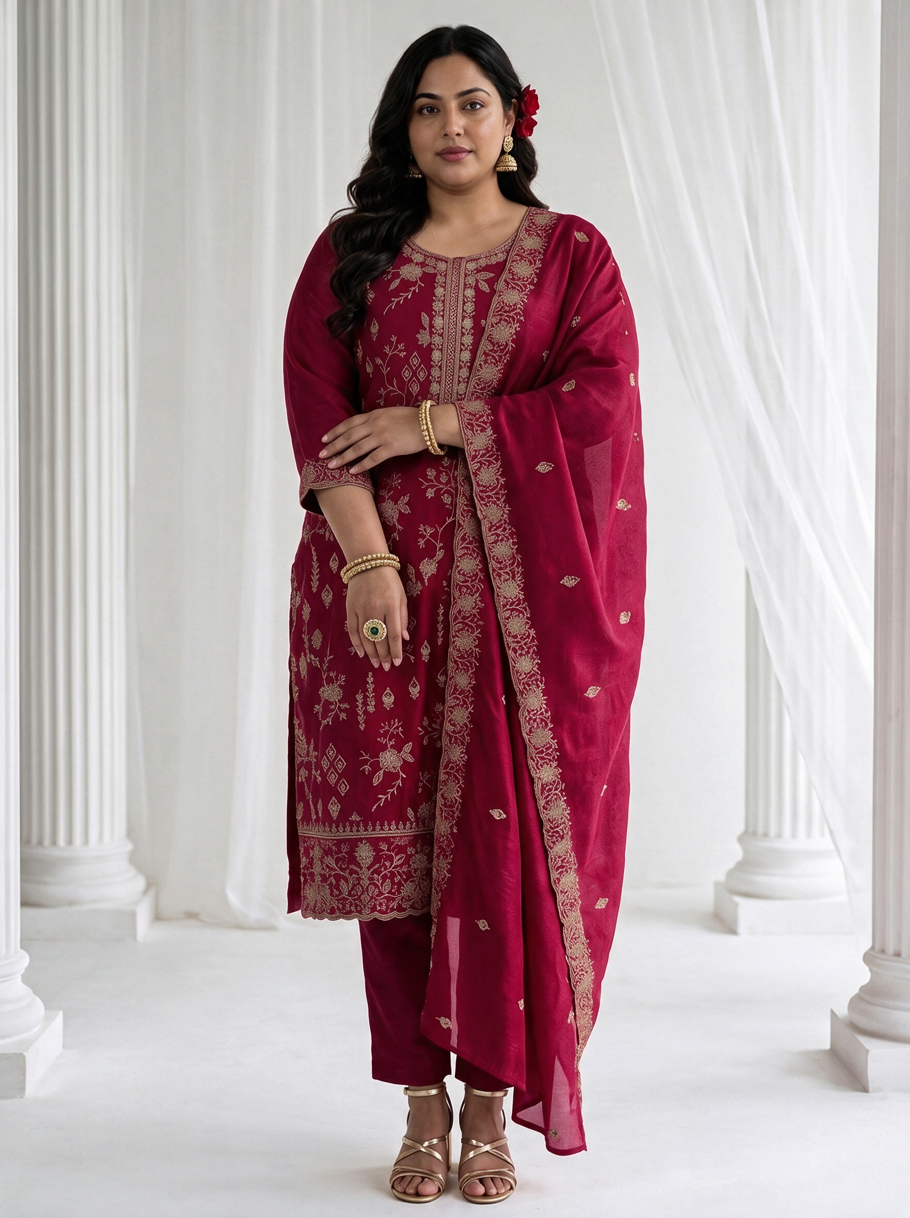 Pink Embroidered Top and Straight Leg Set