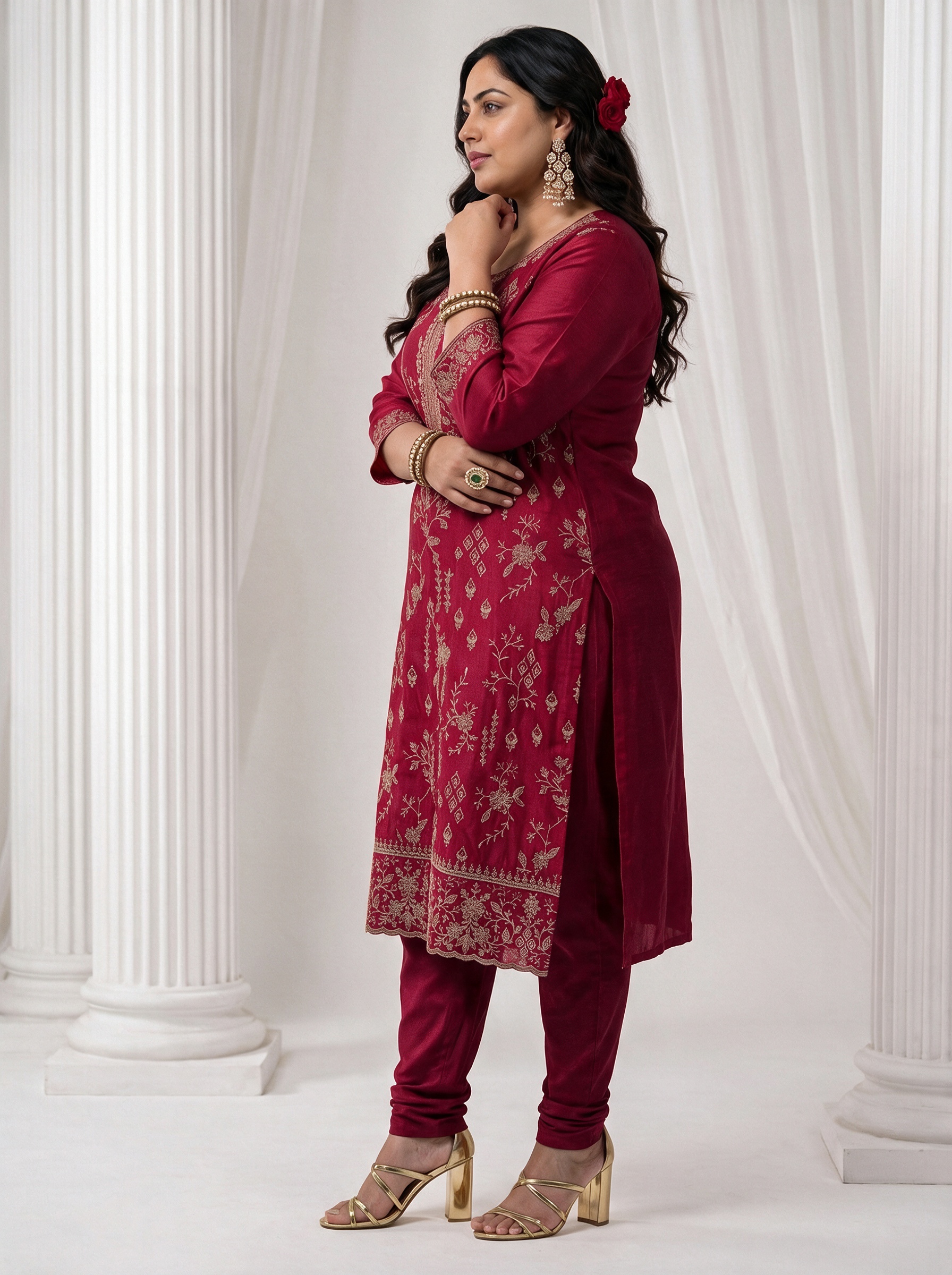 Pink Embroidered Top and Straight Leg Set