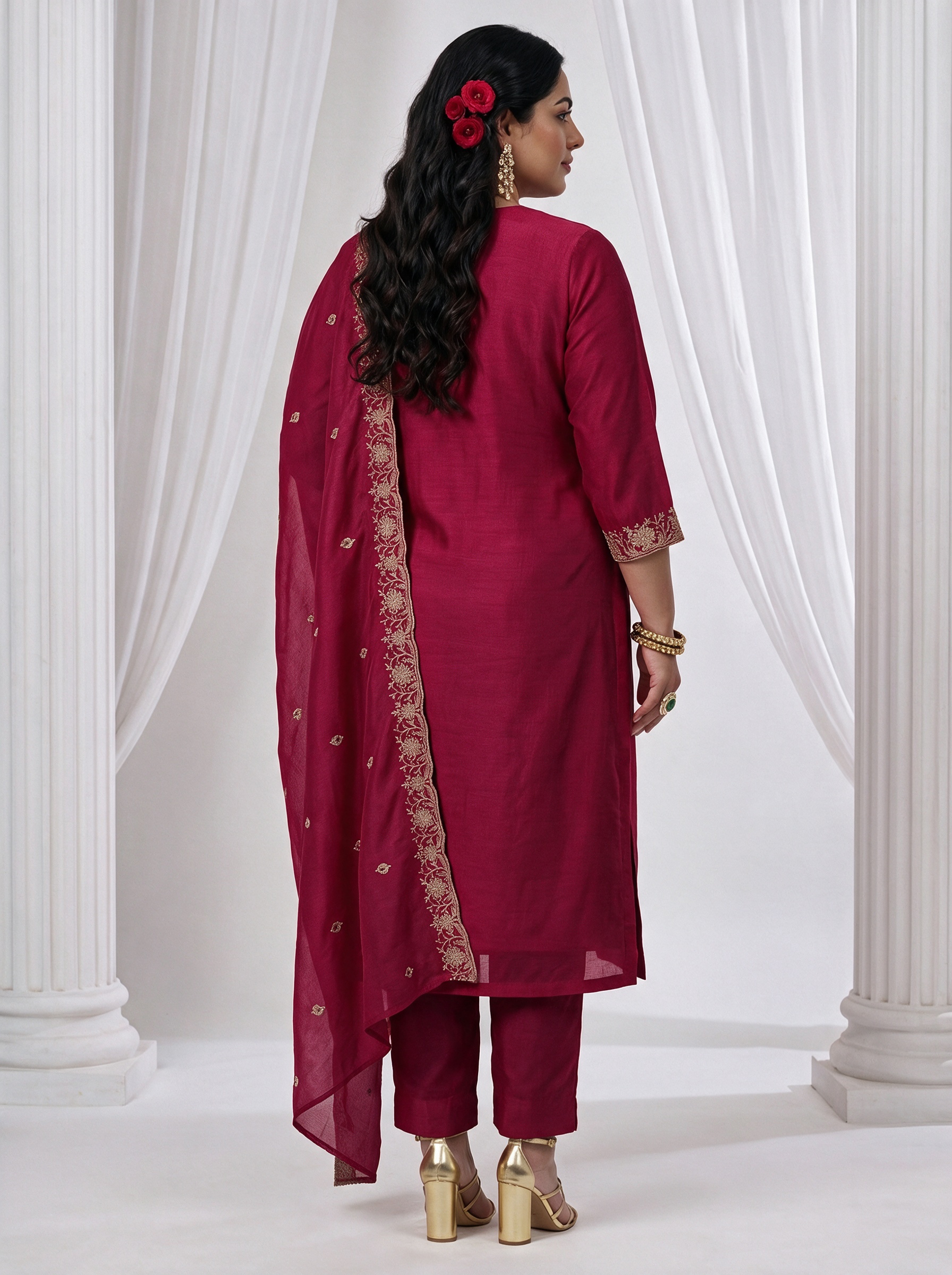 Pink Embroidered Top and Straight Leg Set