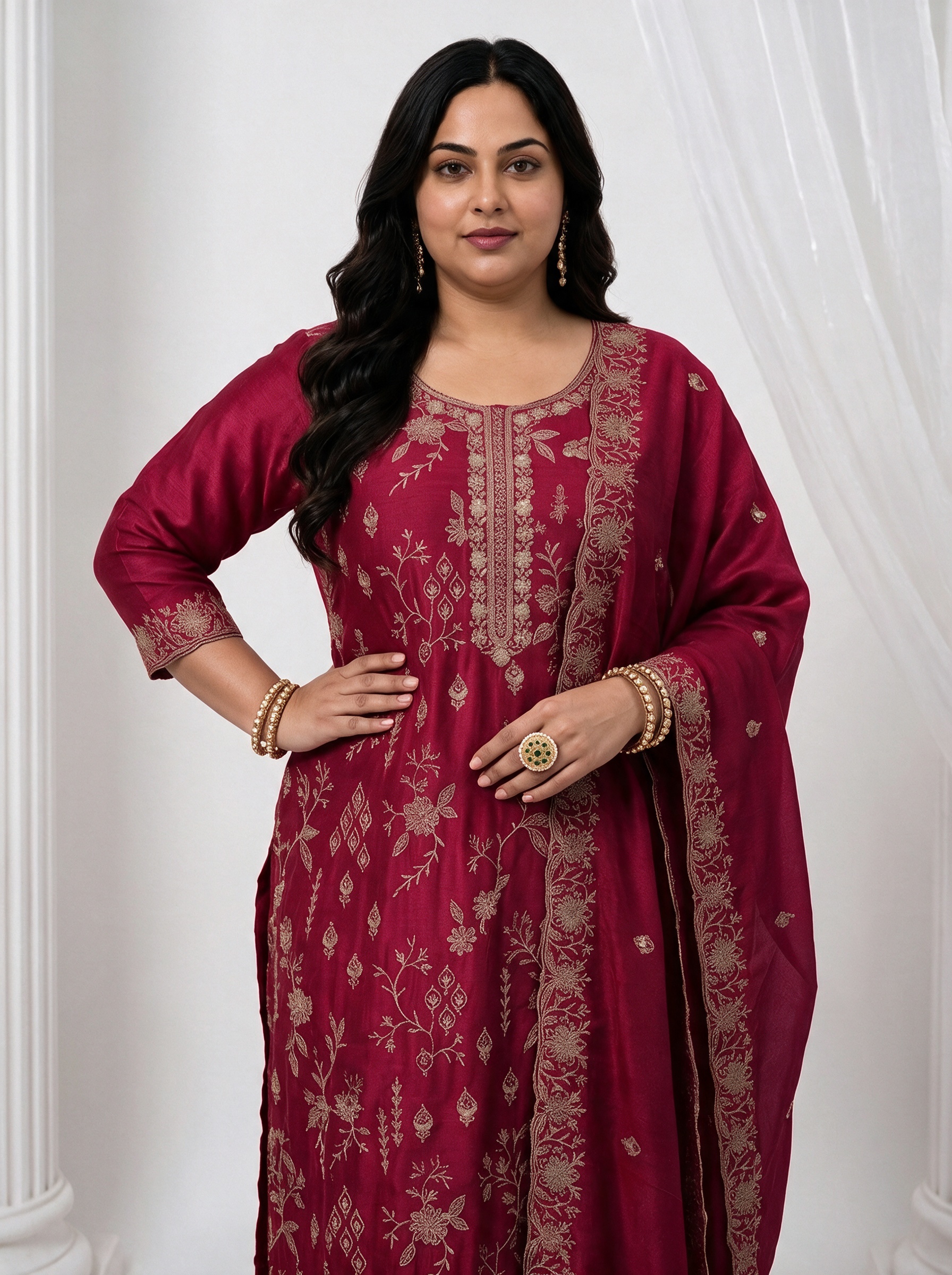 Pink Embroidered Top and Straight Leg Set