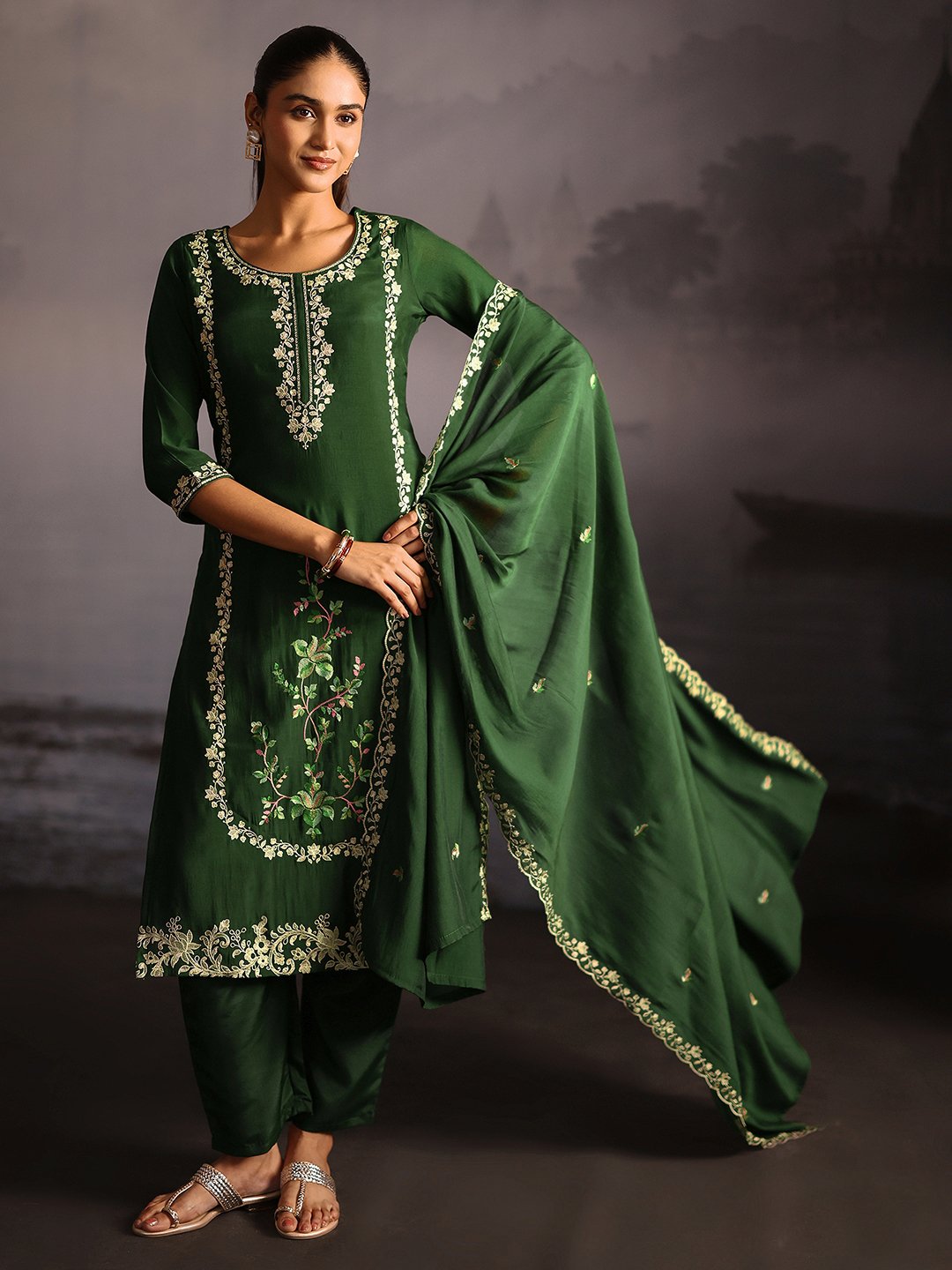 Green Embroidered Kurta Set
