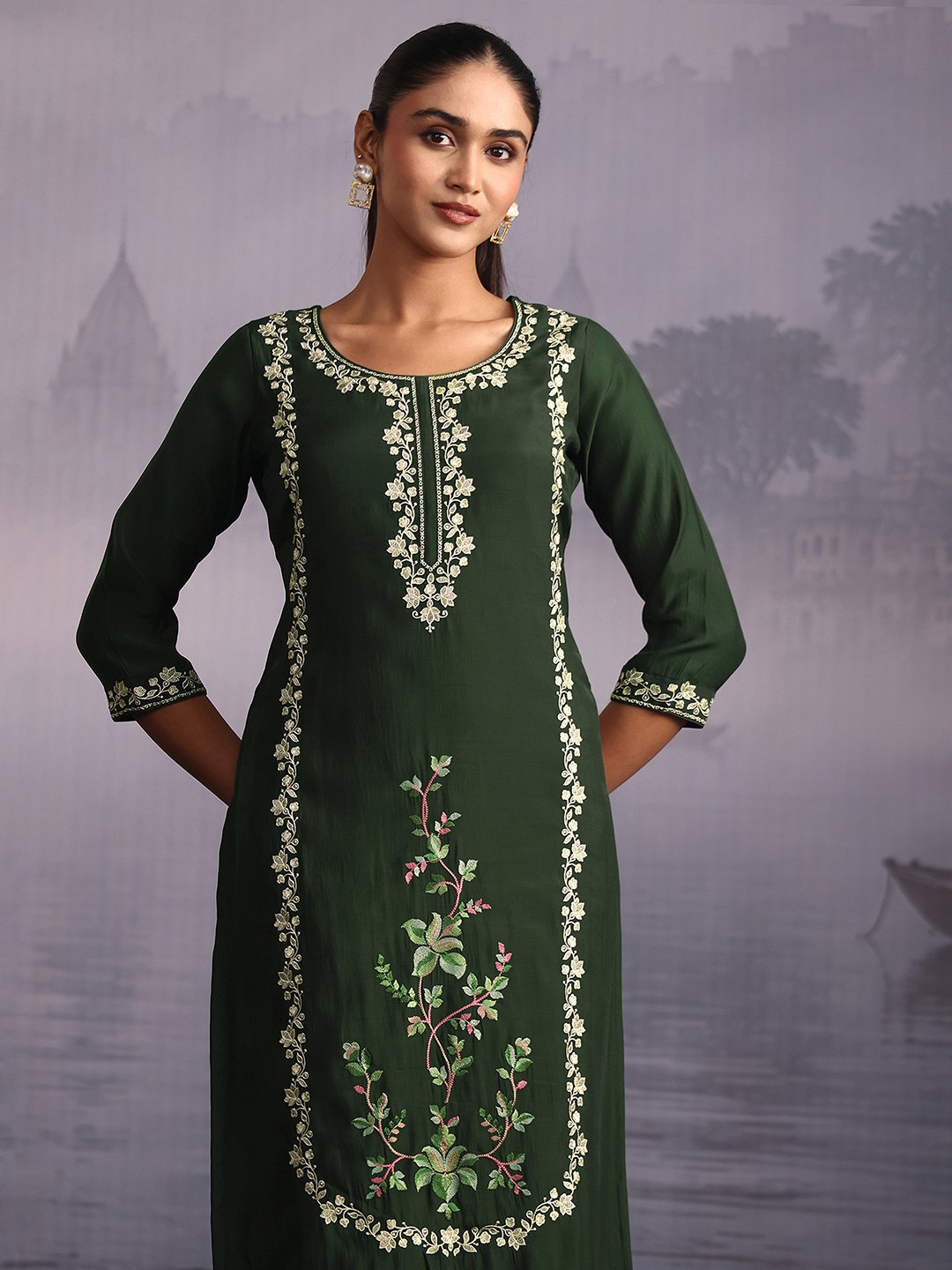 Green Embroidered Kurta Set