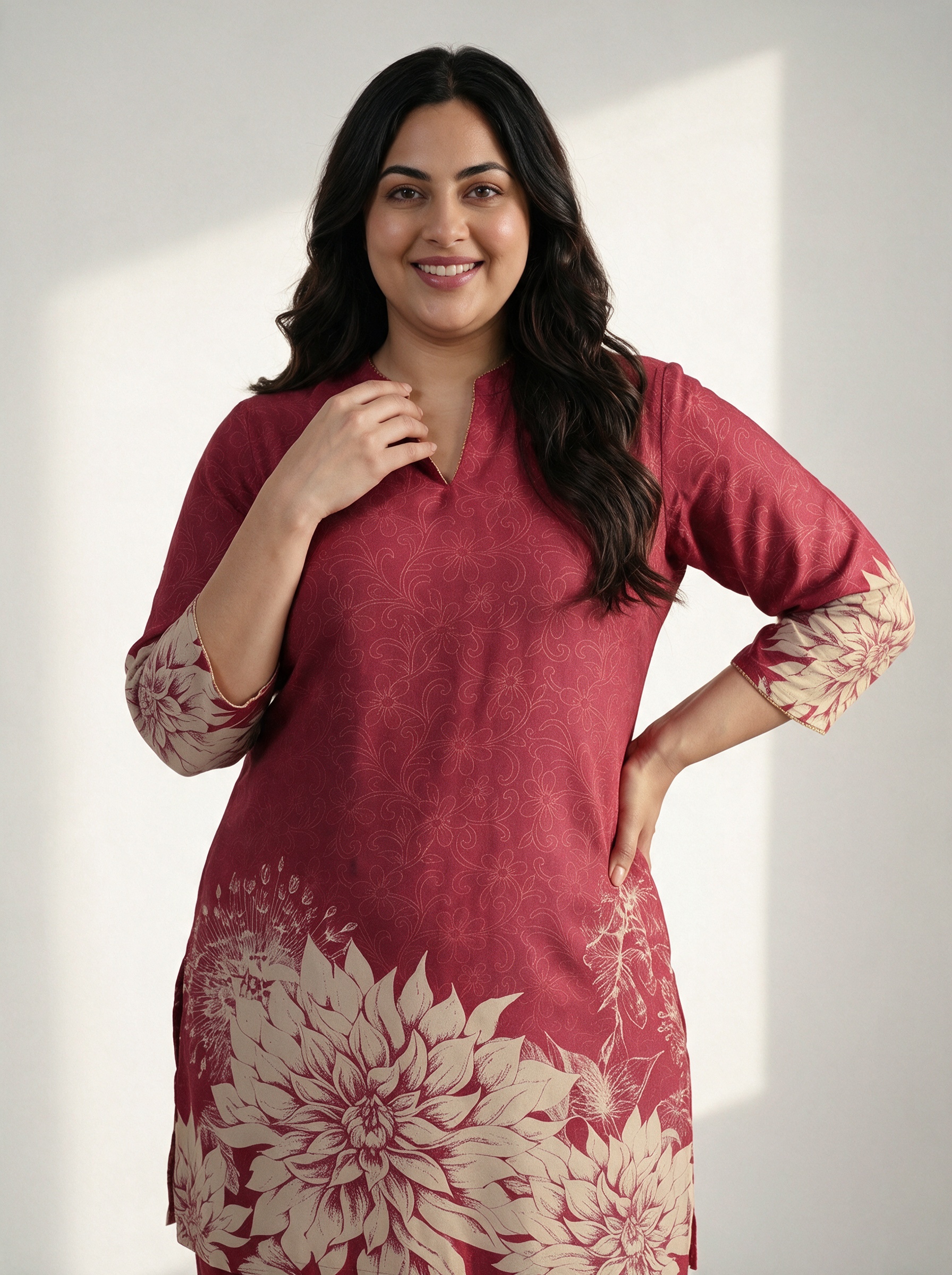 Maroon Printed Top and Straight Leg Co-Ords