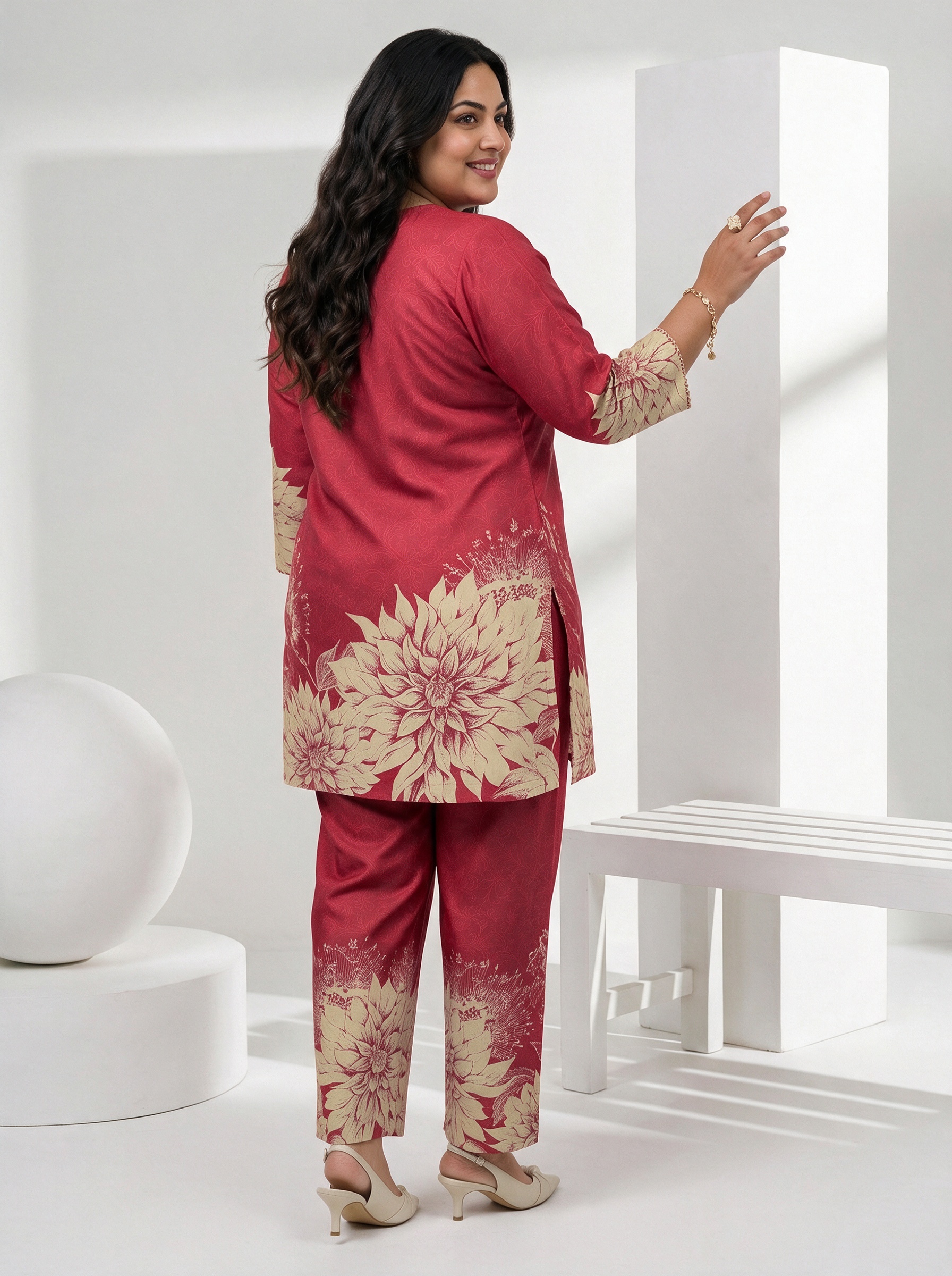 Maroon Printed Top and Straight Leg Co-Ords