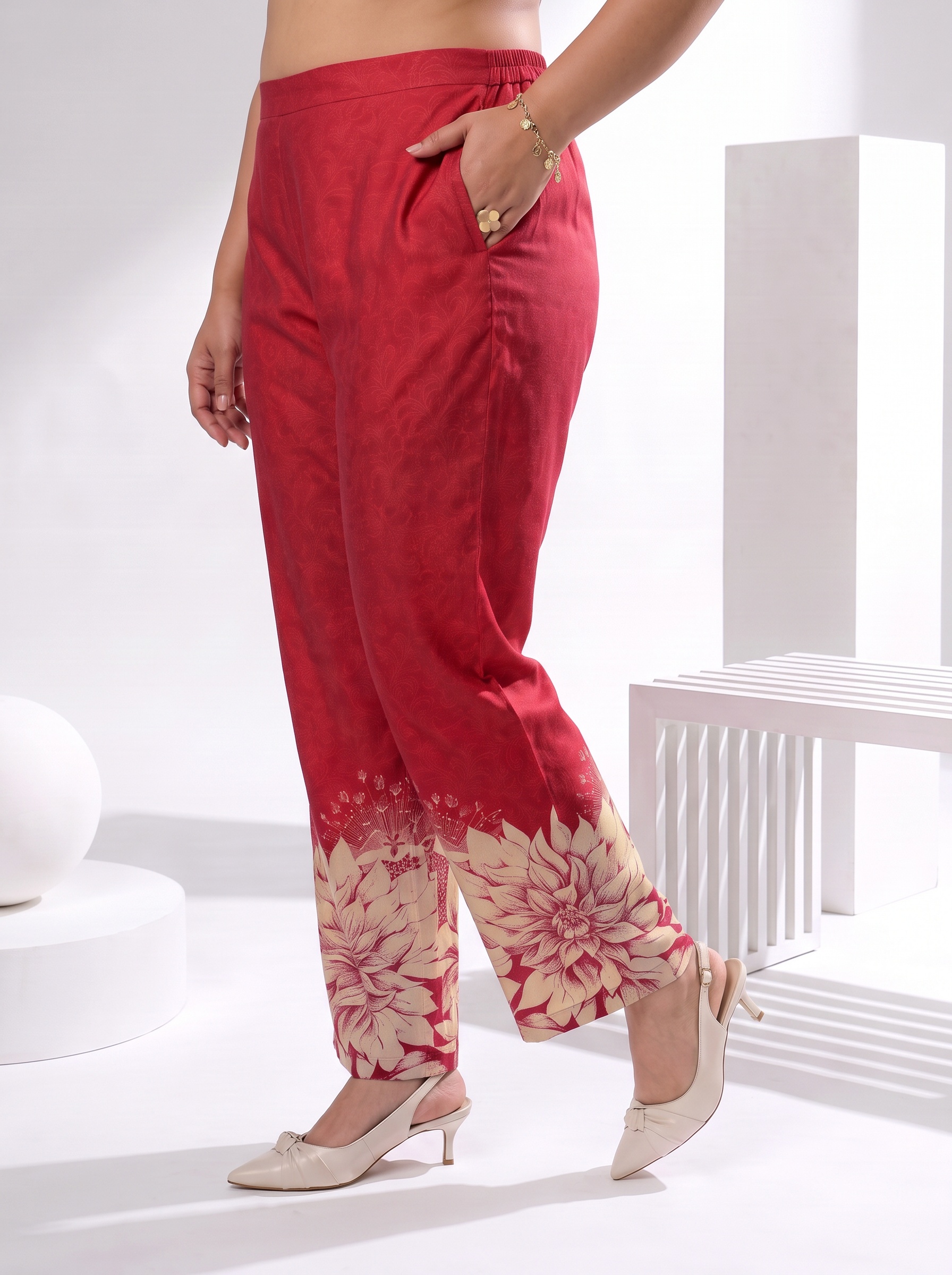 Maroon Printed Top and Straight Leg Co-Ords