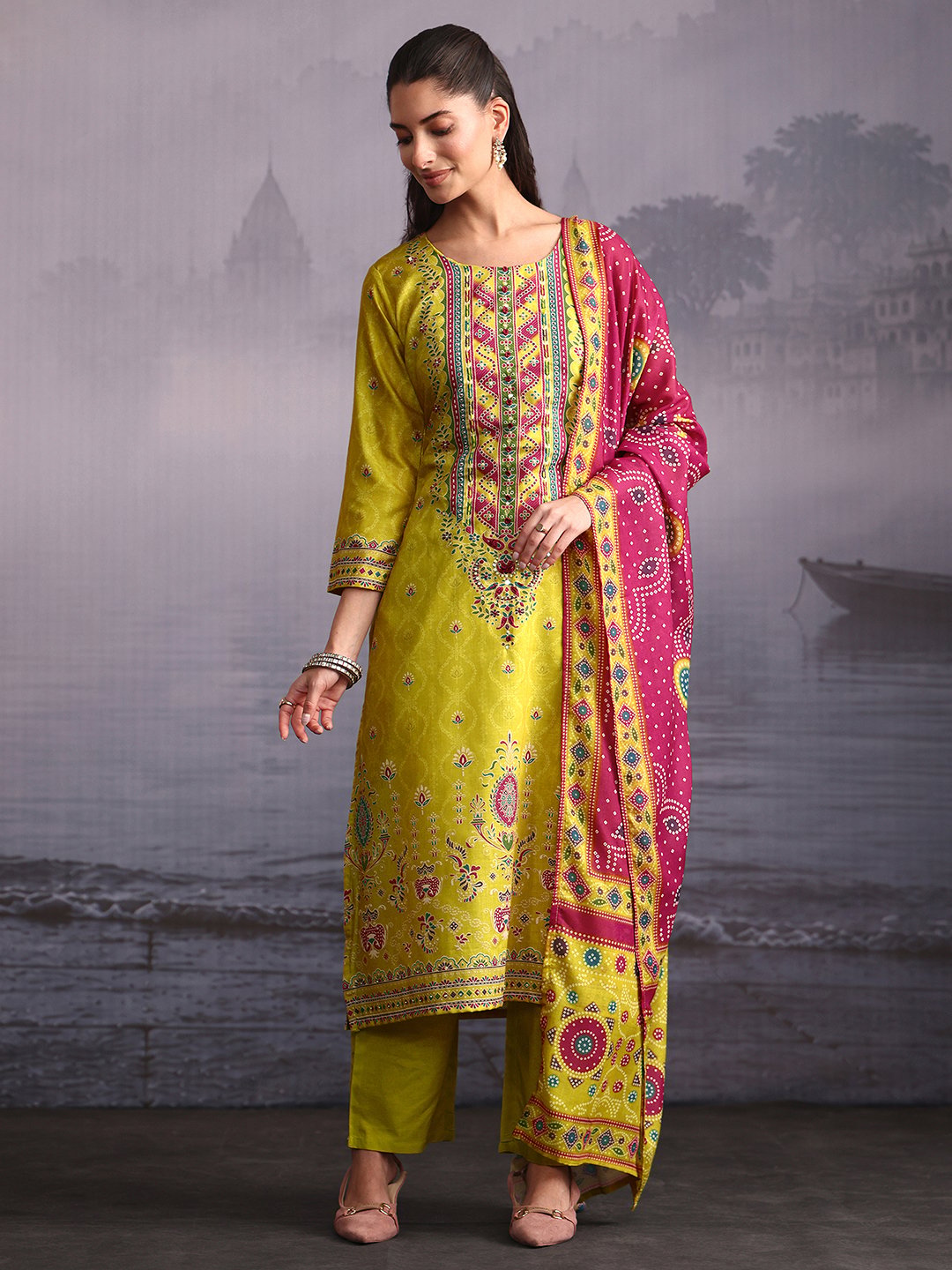 Yellow Printed Kurta Set