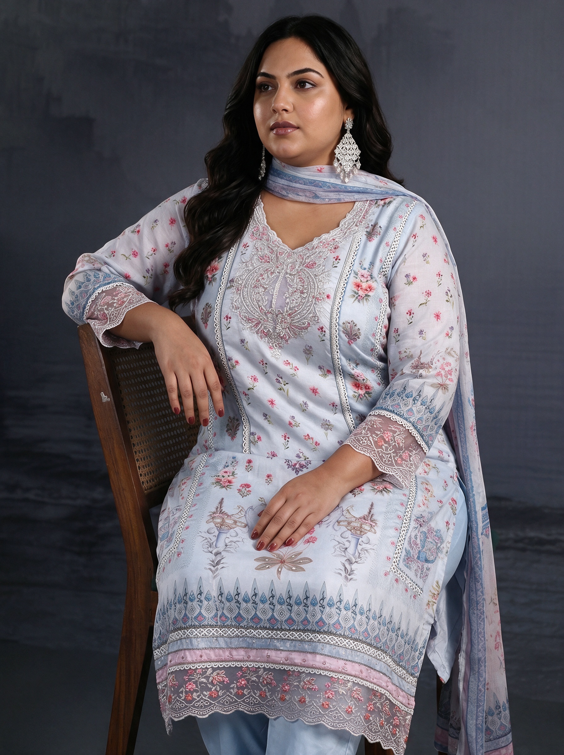 Blue Printed Top and Trousers Set