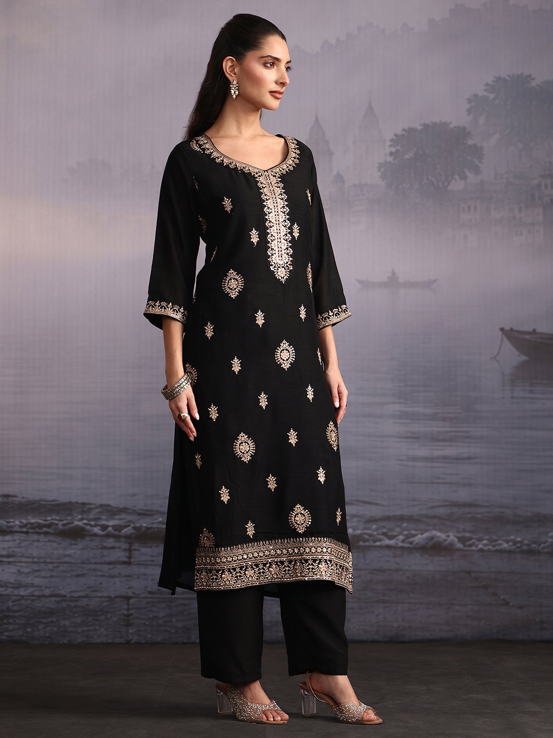 Black Embroidered Kurta Set