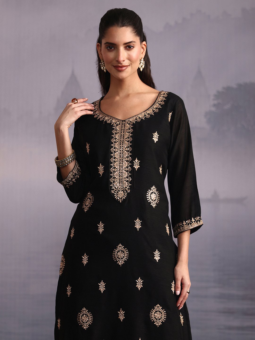 Black Embroidered Kurta Set