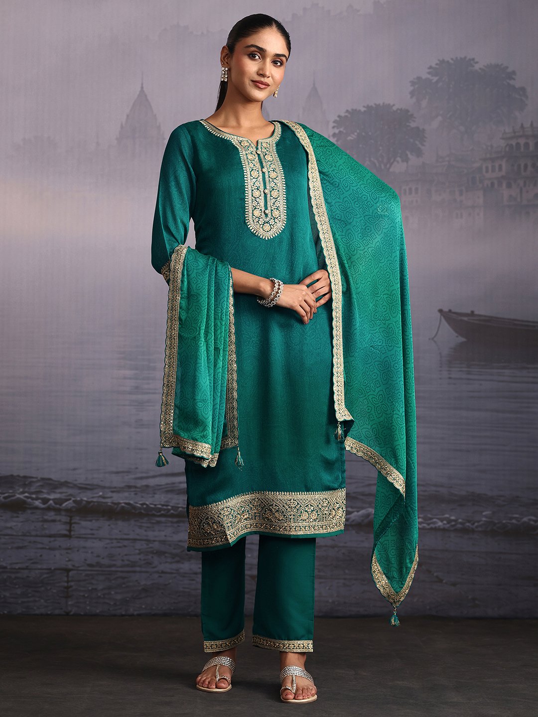 Green Embroidered Kurta Set