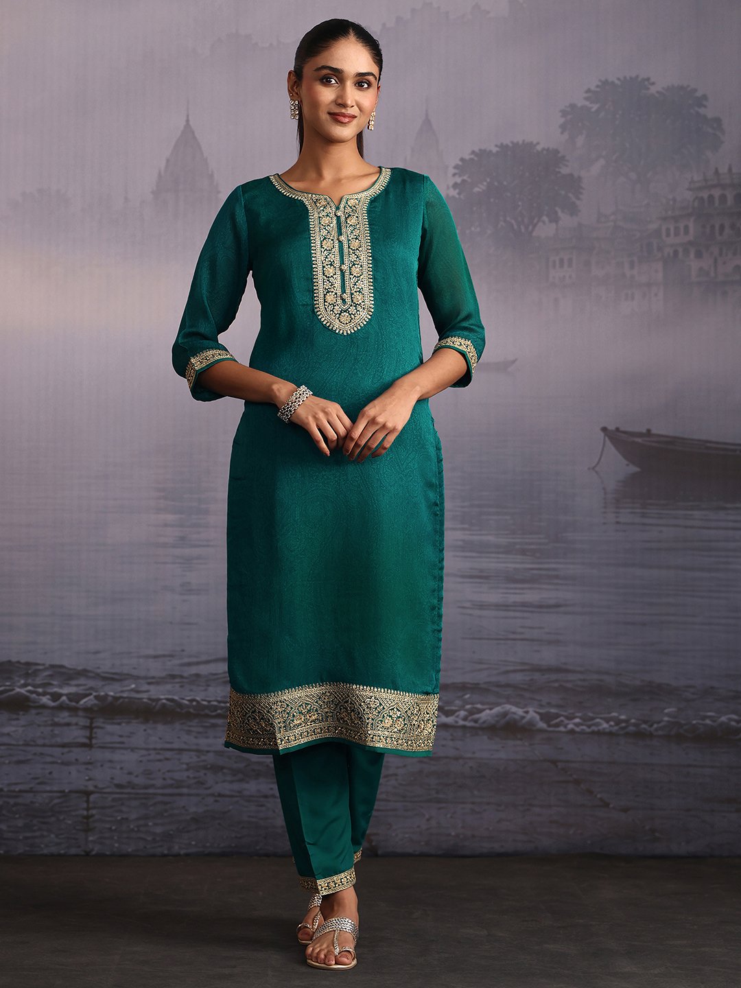 Green Embroidered Kurta Set