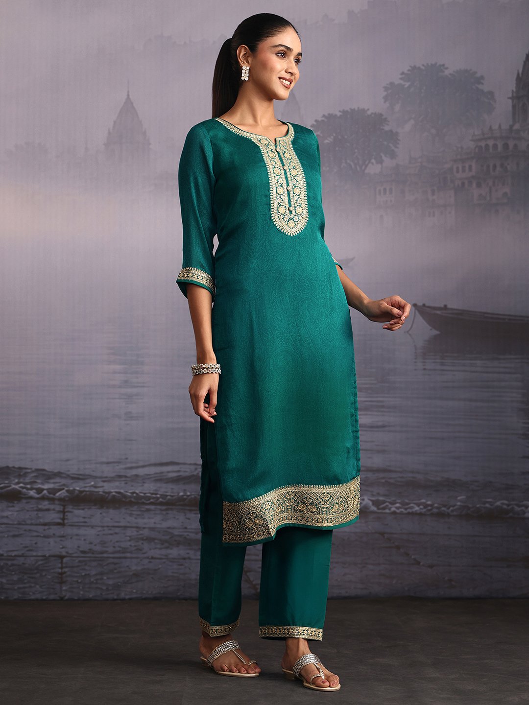 Green Embroidered Kurta Set