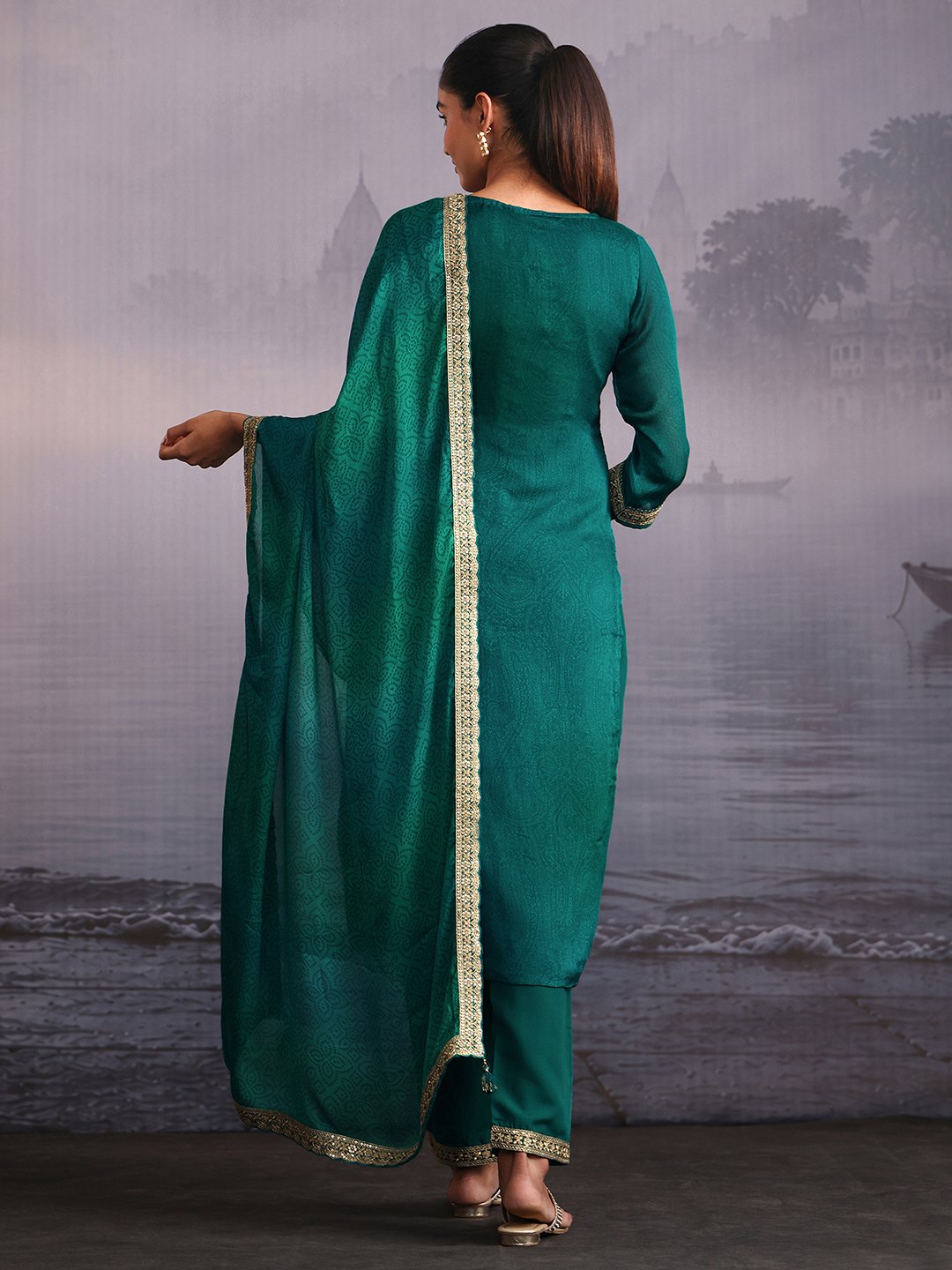 Green Embroidered Kurta Set
