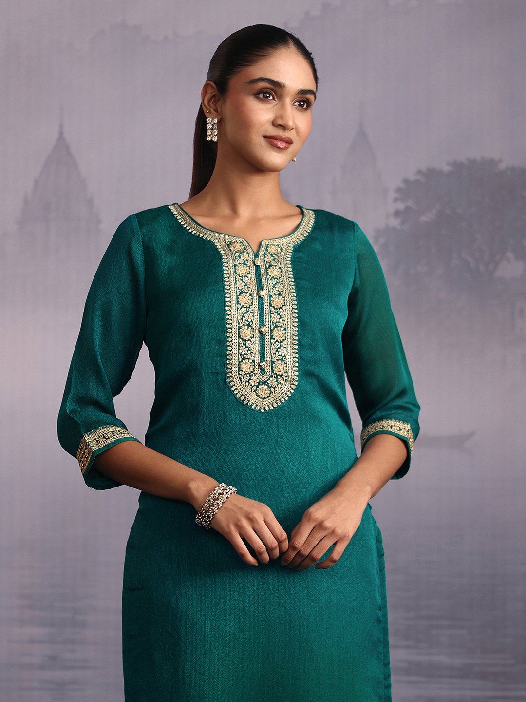 Green Embroidered Kurta Set