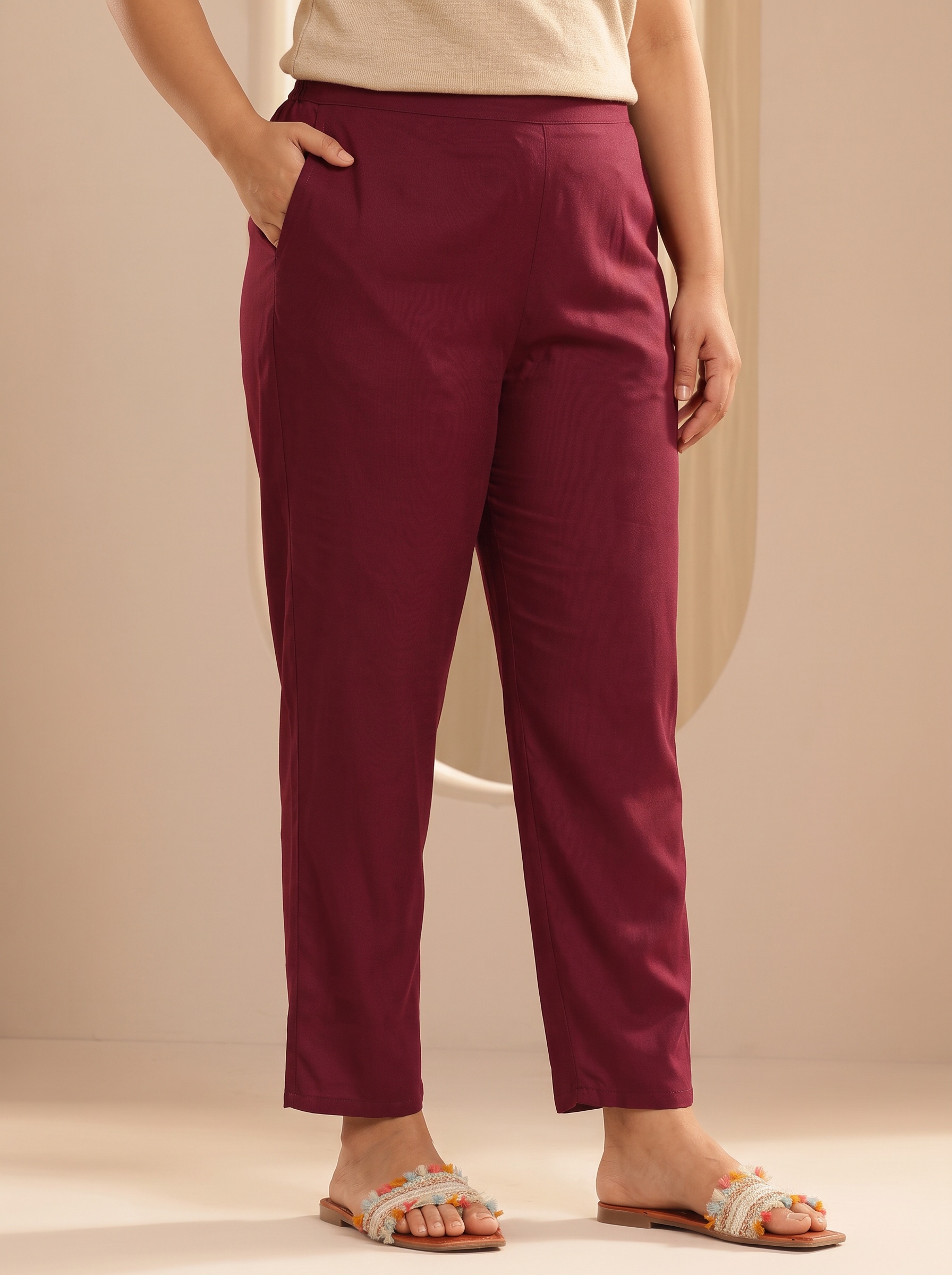 Maroon Embroidered Top and Trousers Set