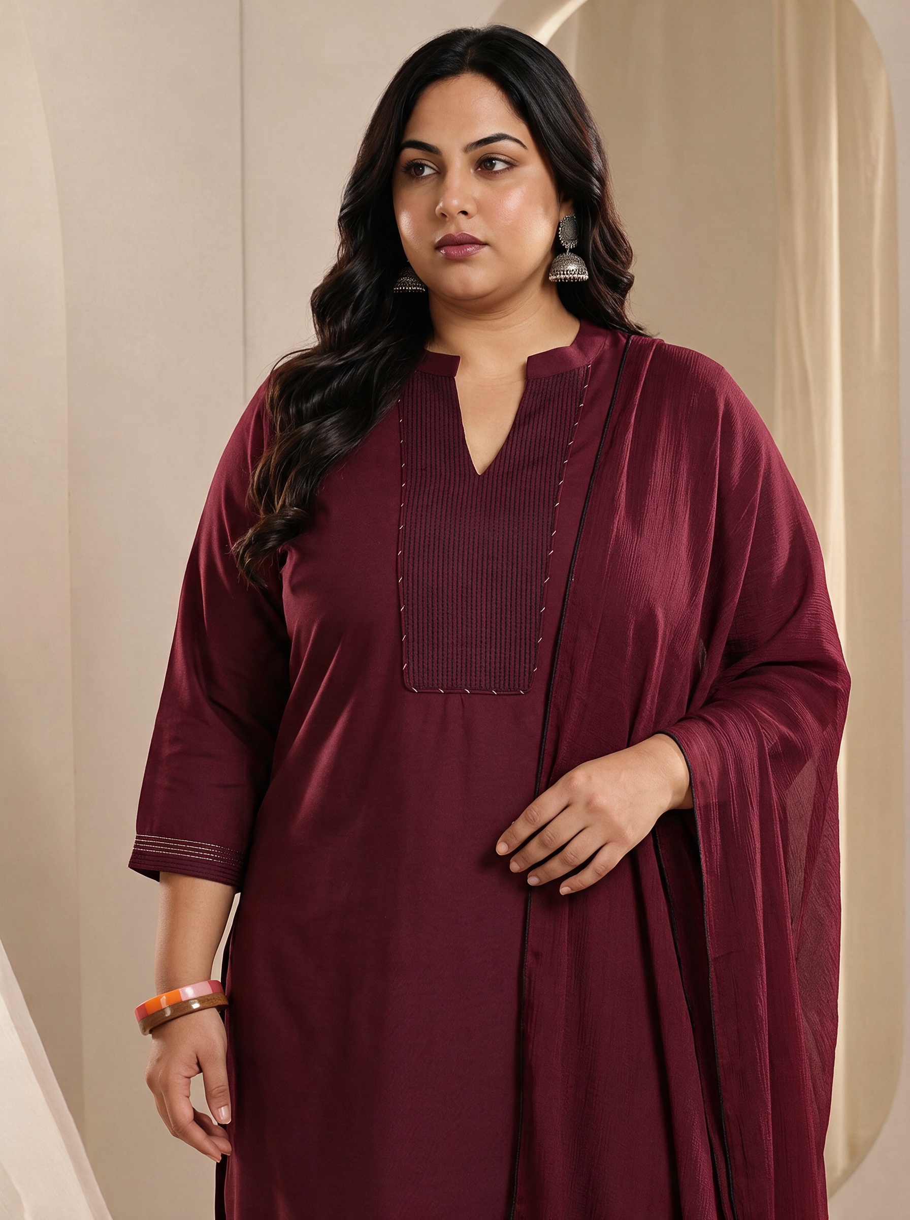 Maroon Embroidered Top and Trousers Set