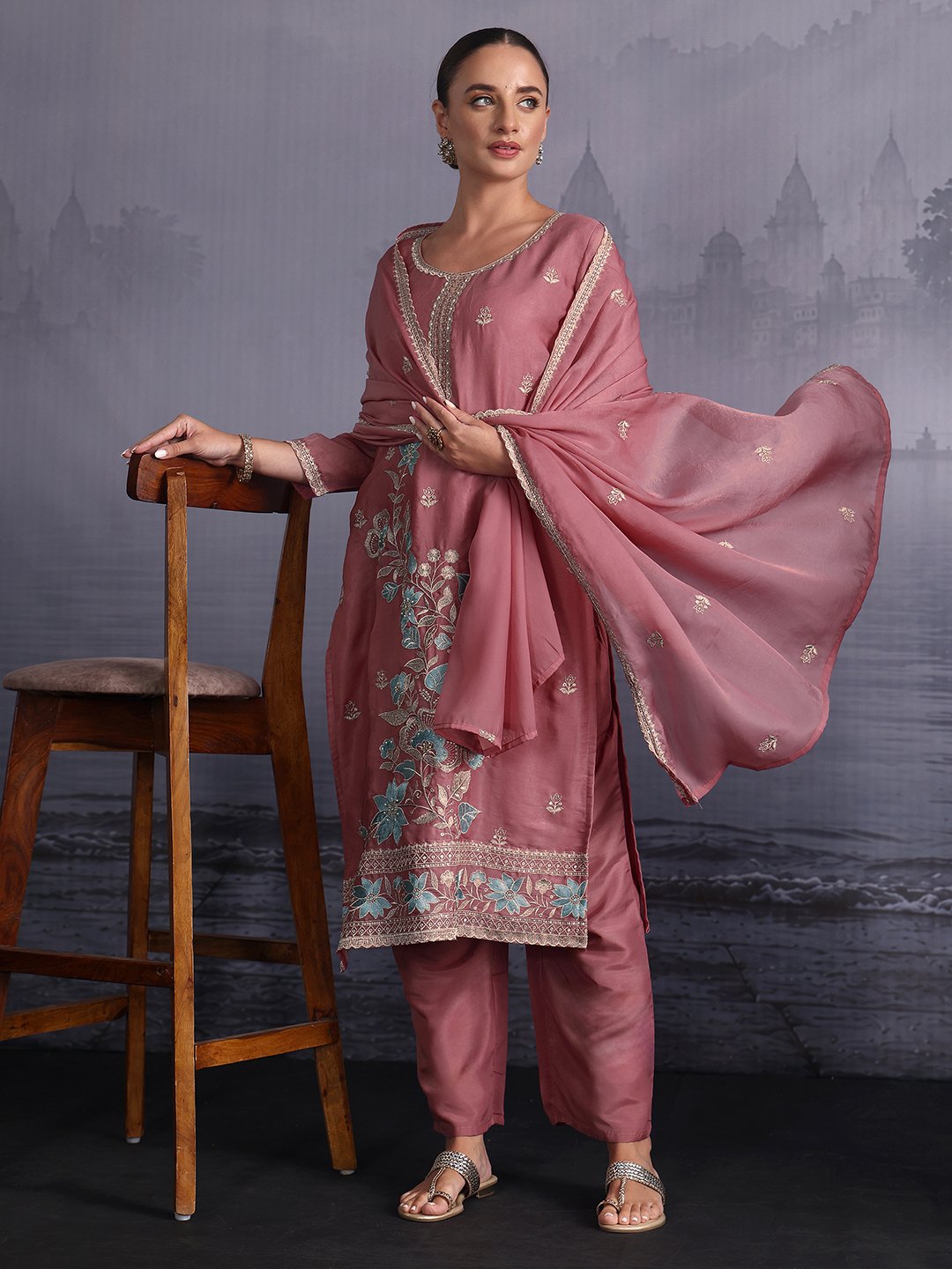 Pink Embroidered Kurta Set