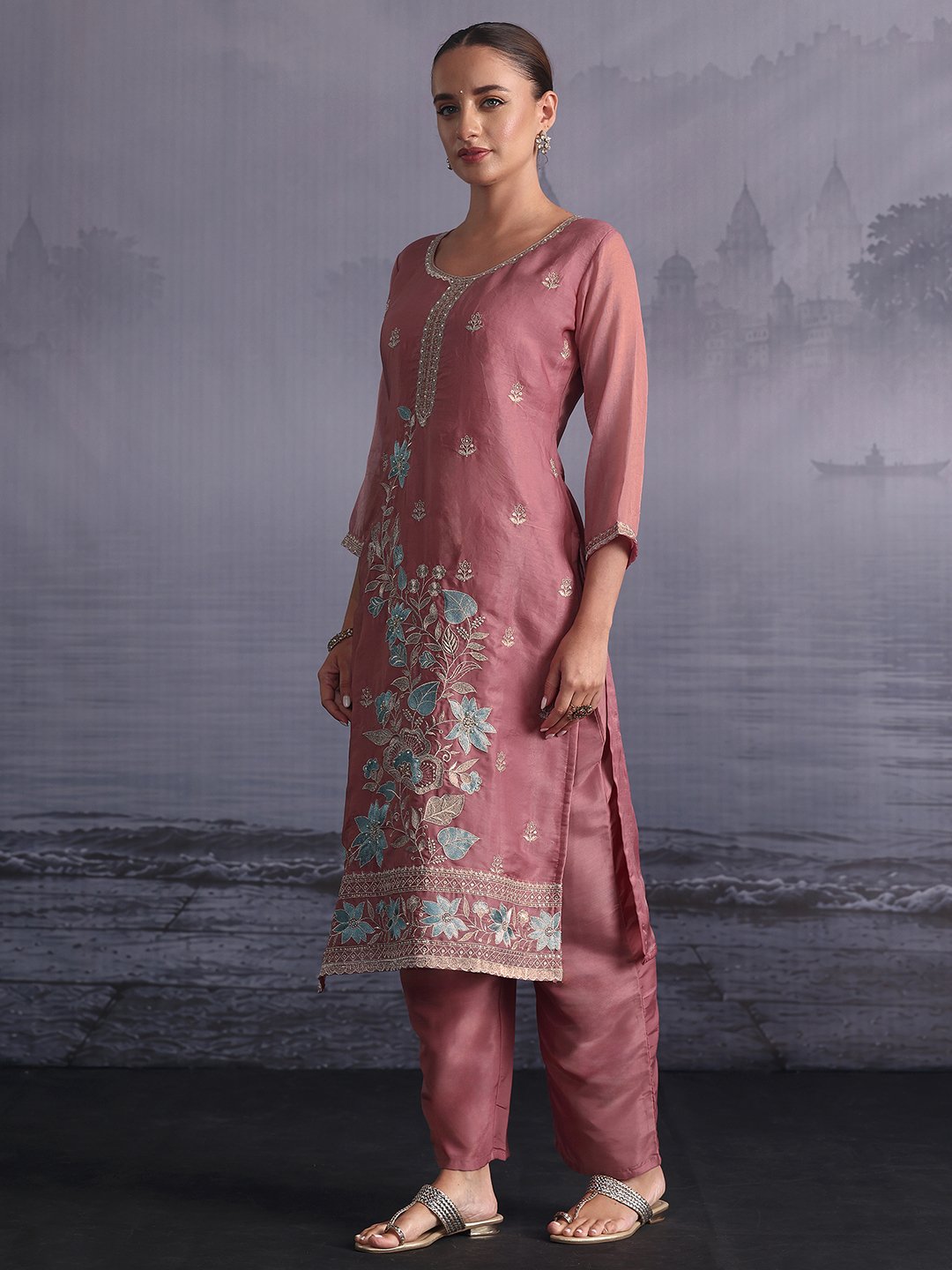 Pink Embroidered Kurta Set