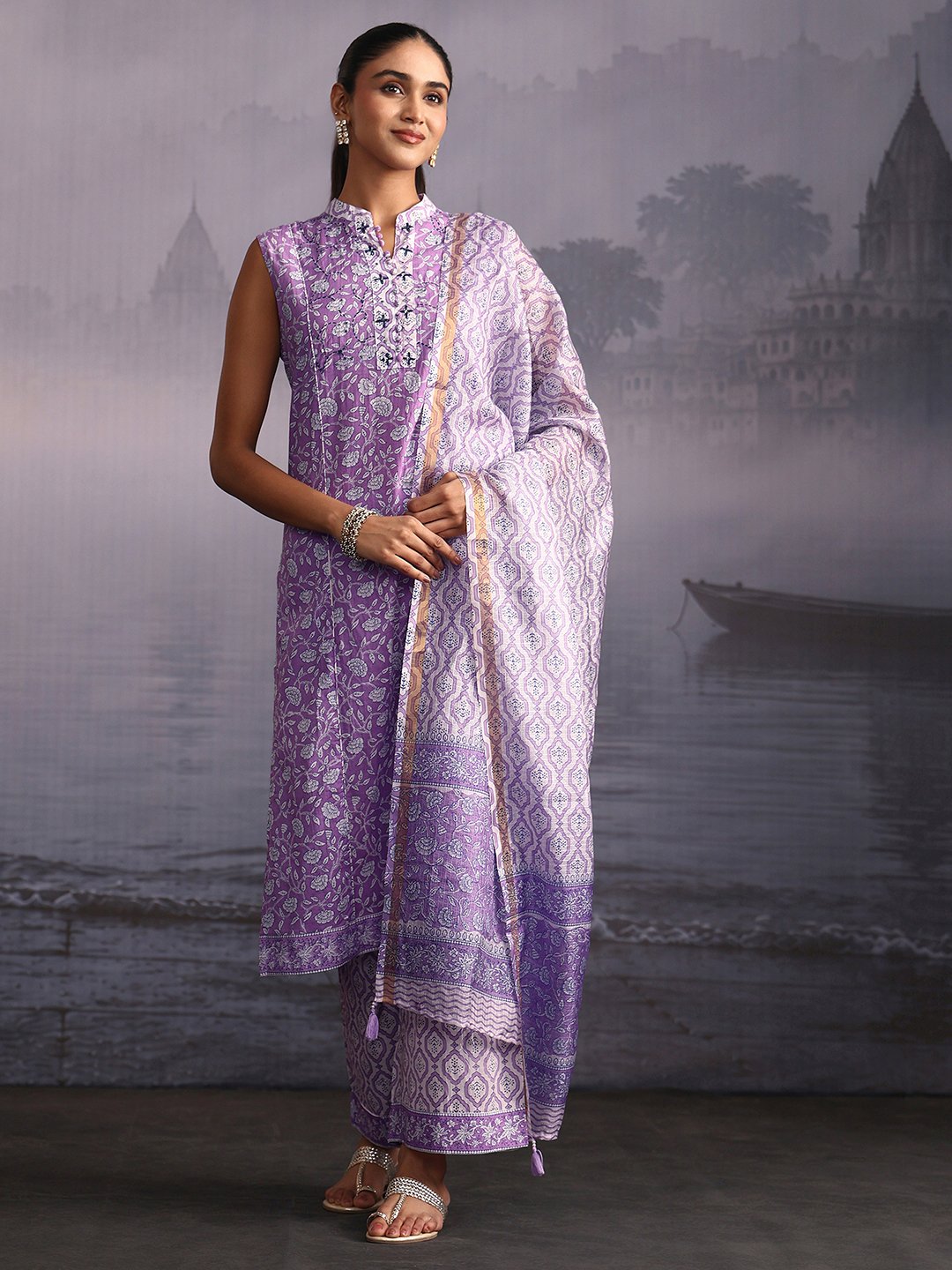 Purple Printed Kurta Set