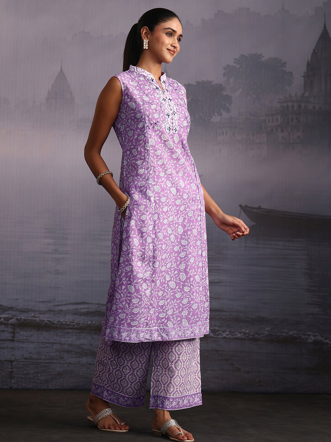Purple Printed Kurta Set