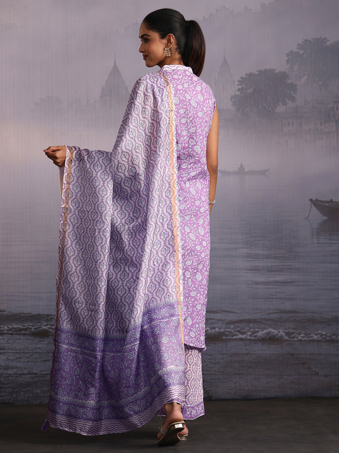 Purple Printed Kurta Set