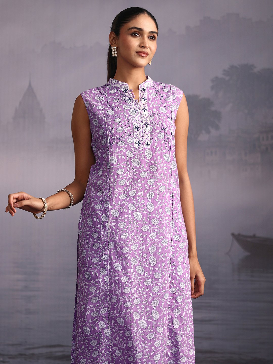 Purple Printed Kurta Set