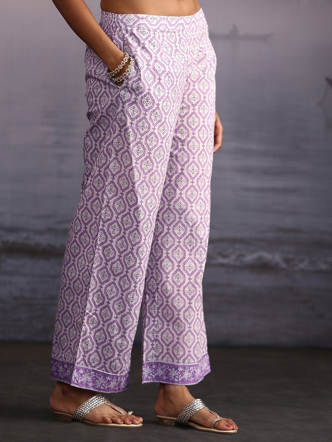 Purple Printed Kurta Set