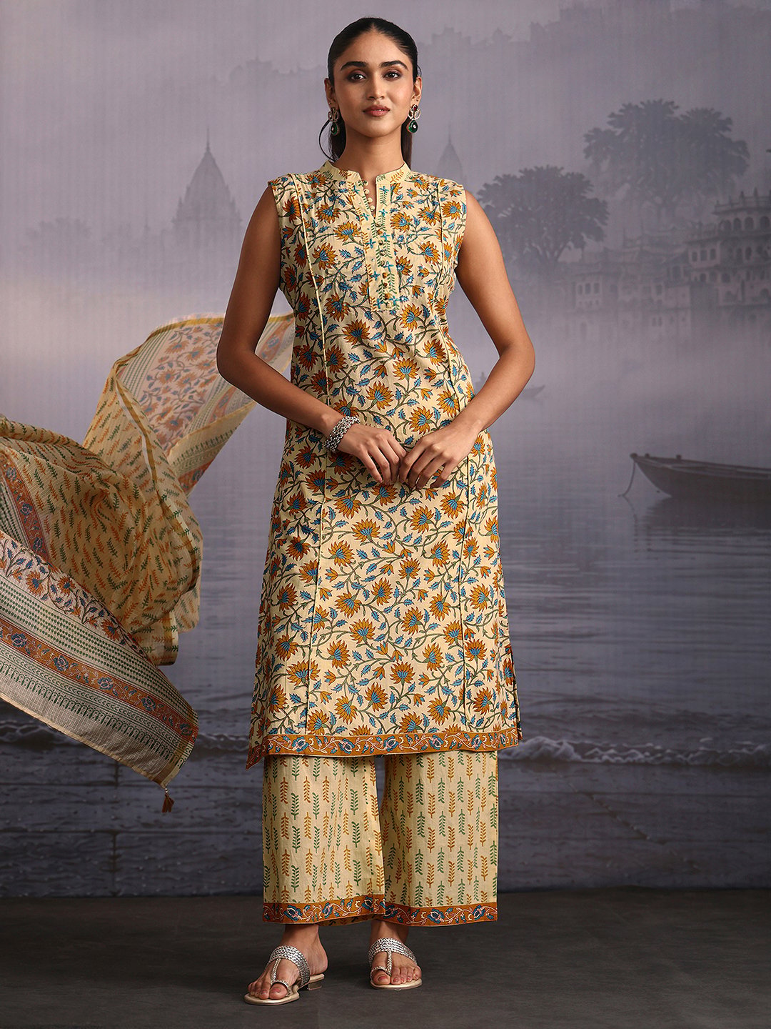 Yellow Printed Kurta Set