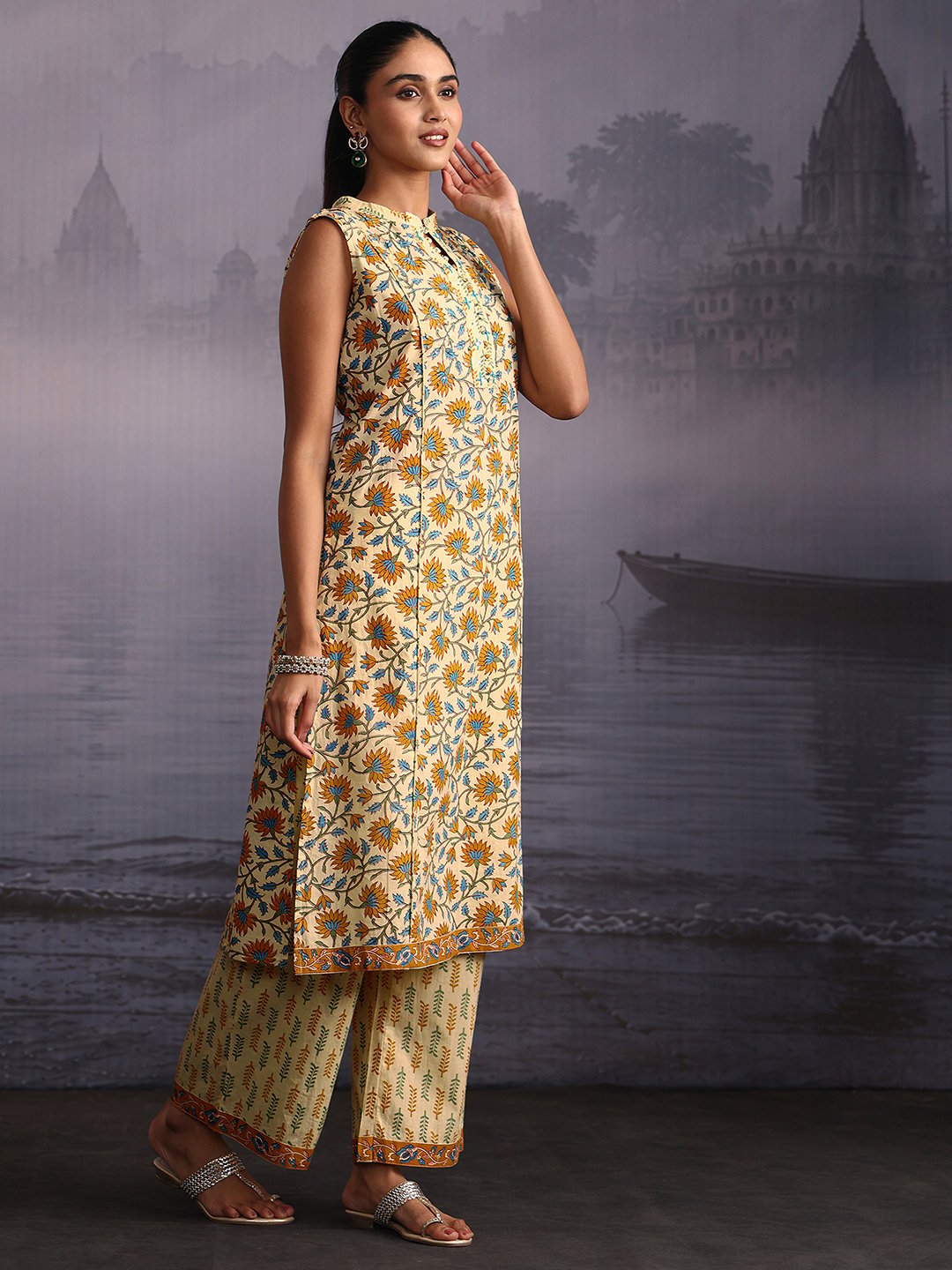 Yellow Printed Kurta Set