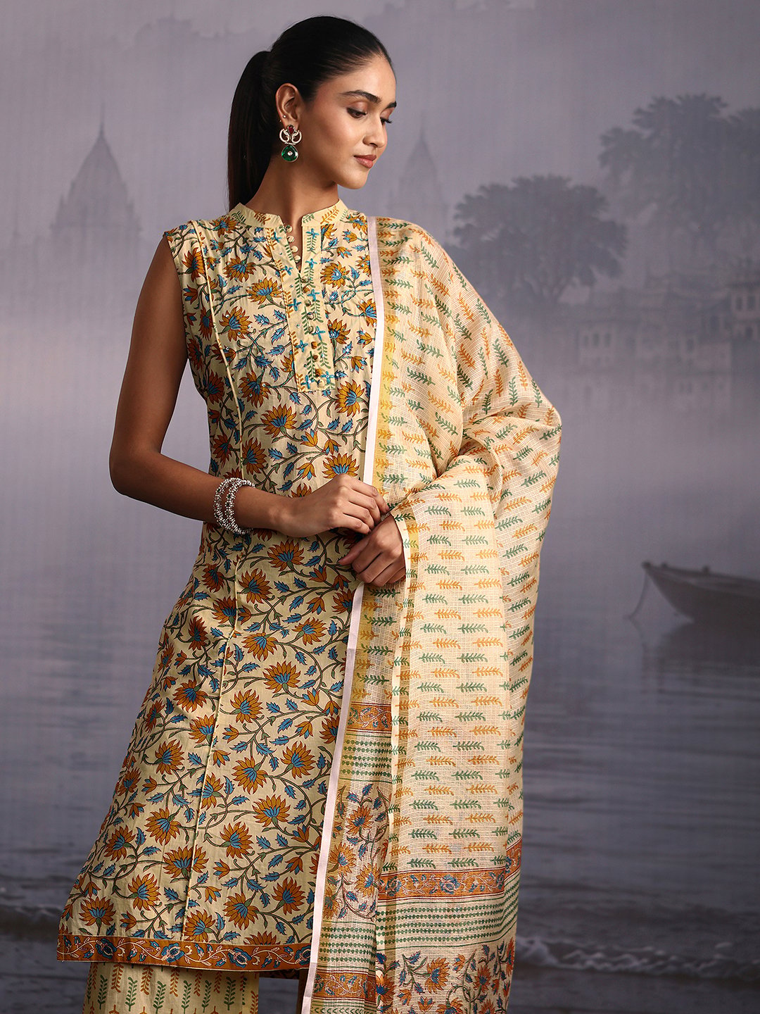 Yellow Printed Kurta Set