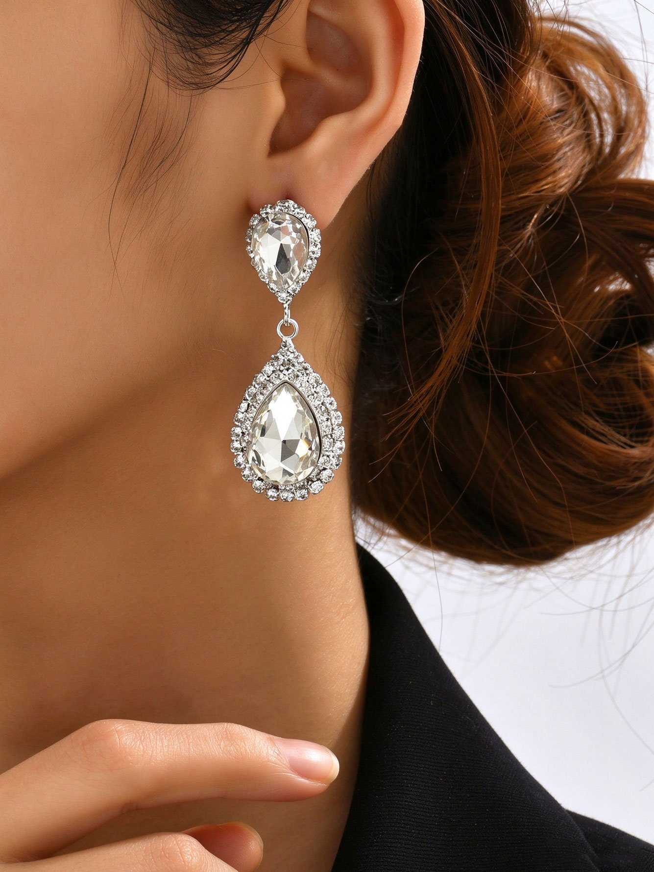 Silver Rhinestone Danglers Earrings