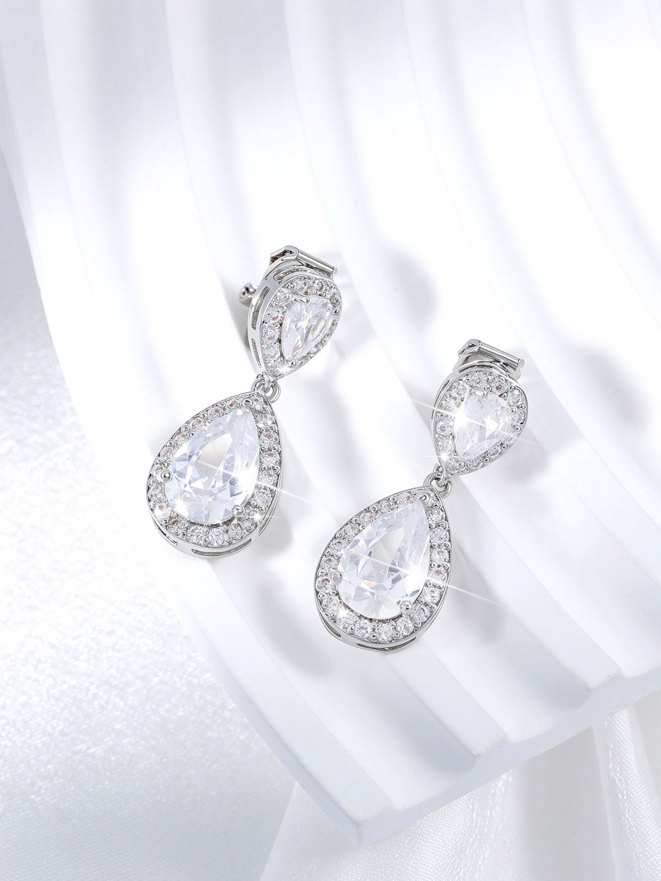 Silver Rhinestone Danglers Earrings
